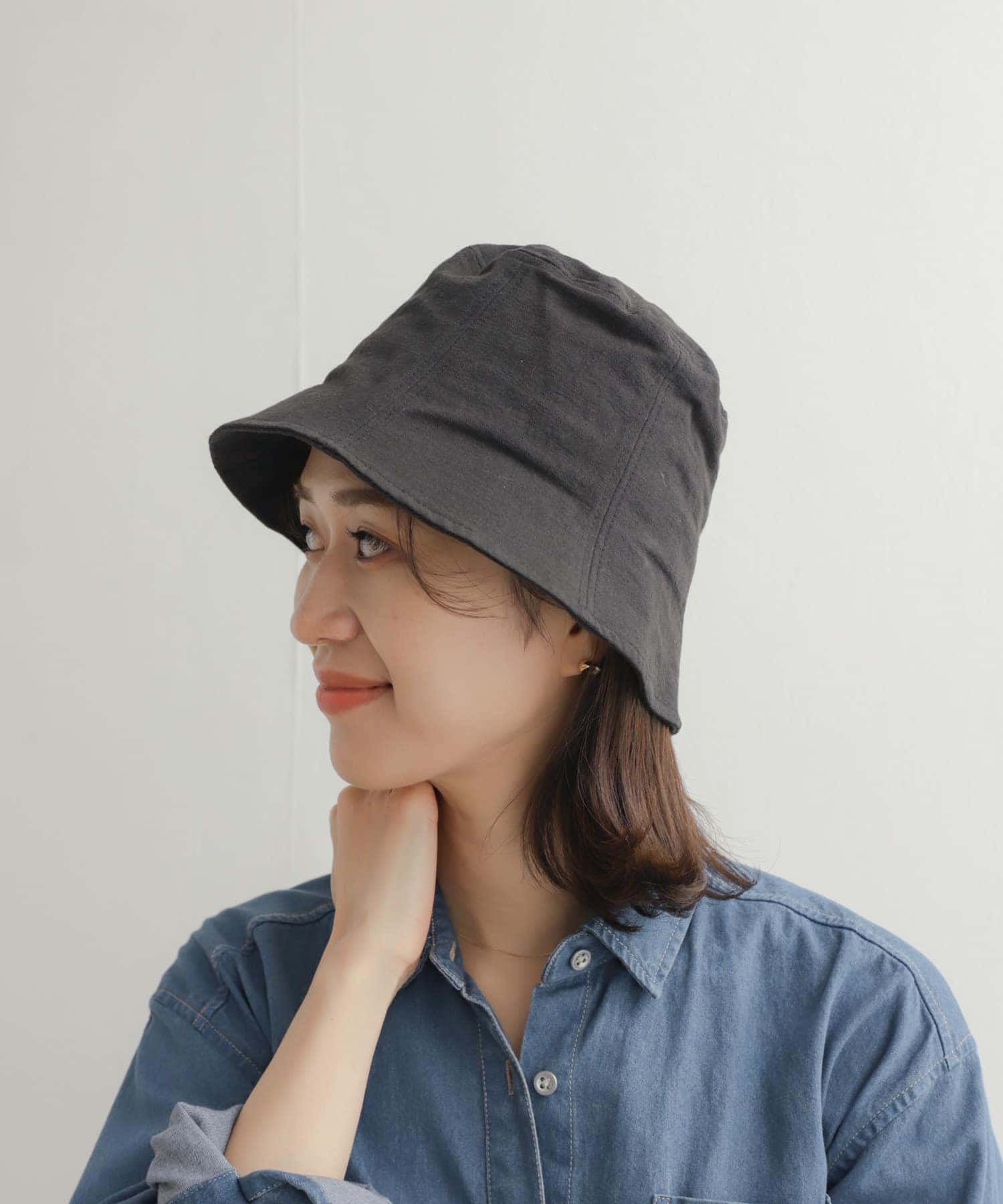 コットンリネンパネルハット BLACK one
