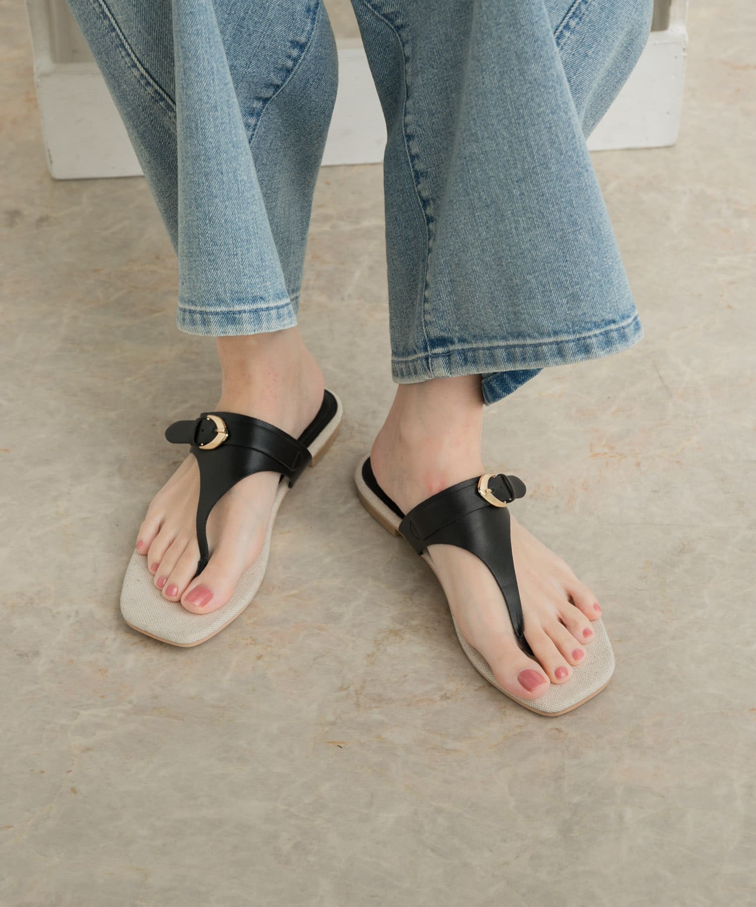 キャンバスコンビトングサンダル BLACK 36