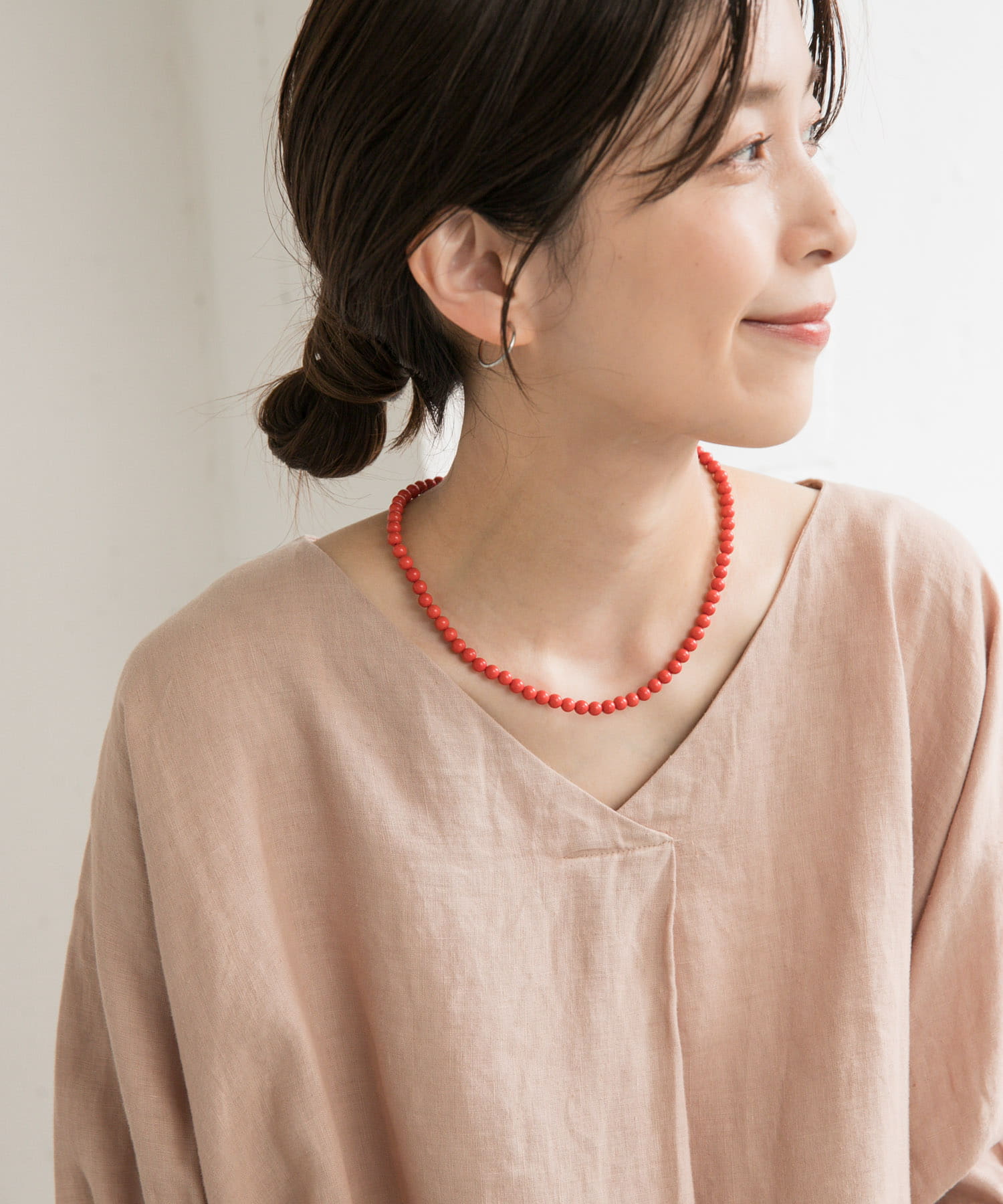 ストーン6mm玉ネックレス RED one