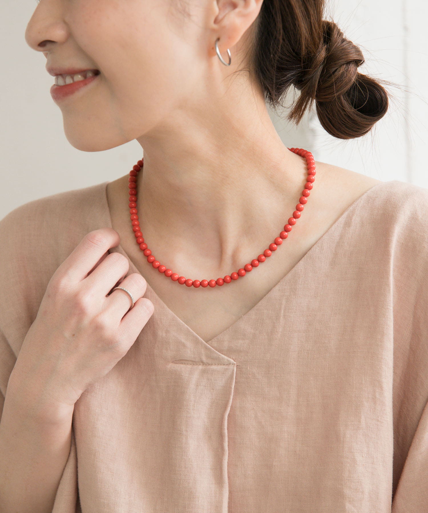 ストーン6mm玉ネックレス RED one