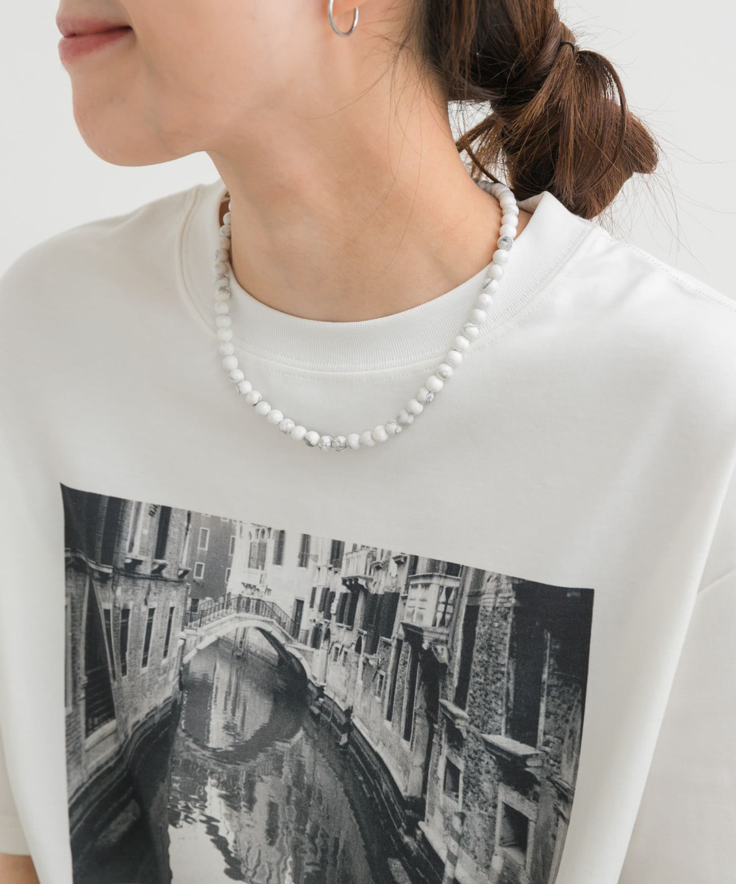 ストーン6mm玉ネックレス WHITE one