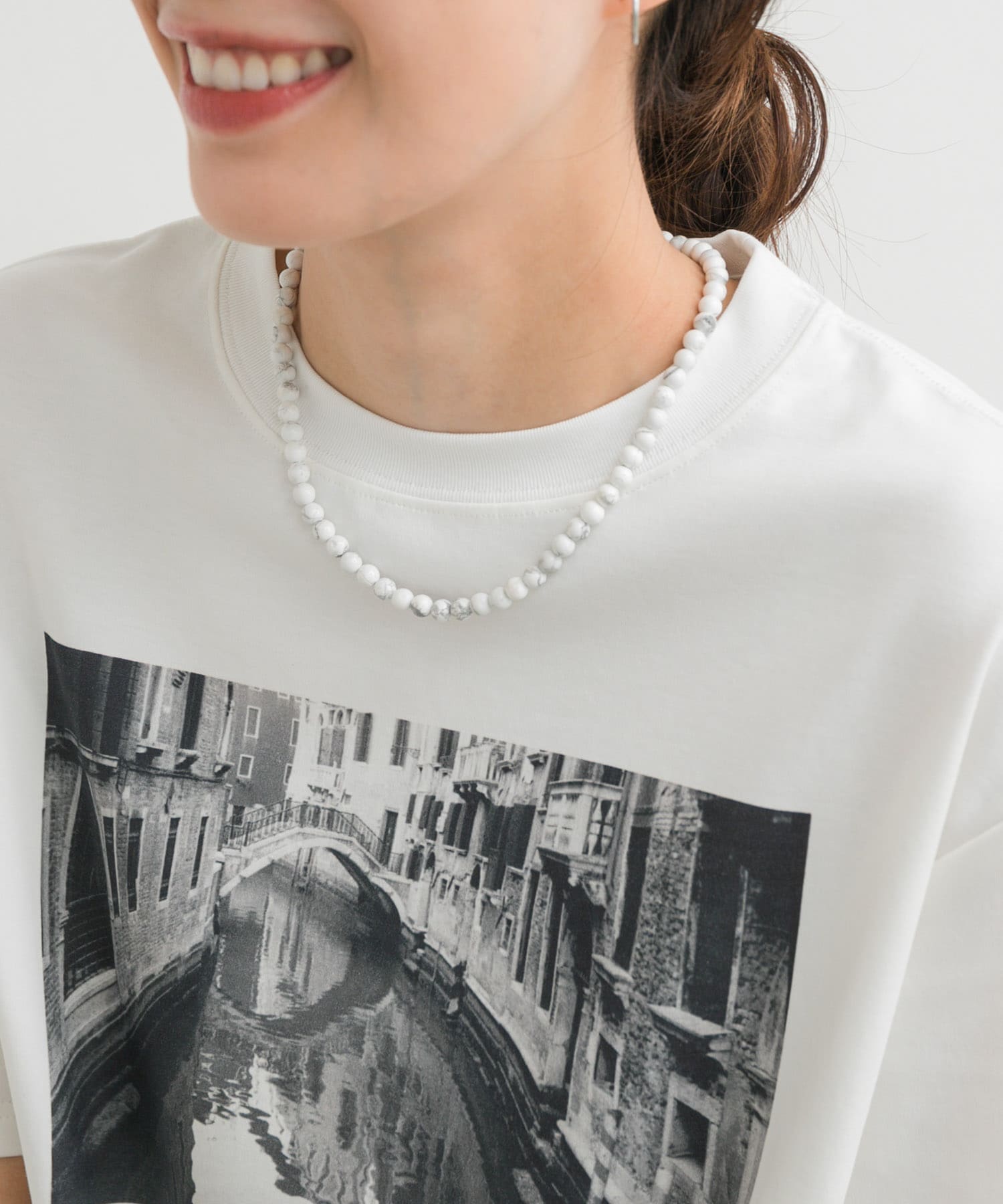 ストーン6mm玉ネックレス WHITE one