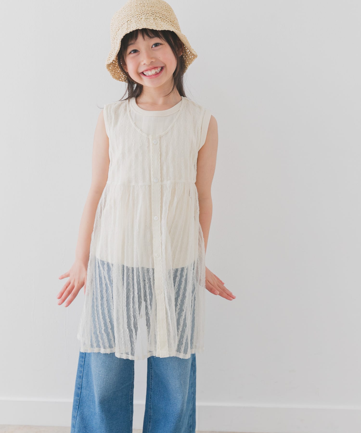 『WEB/一部店舗限定サイズ』ノースリーブランダムリブカットソー(KIDS)