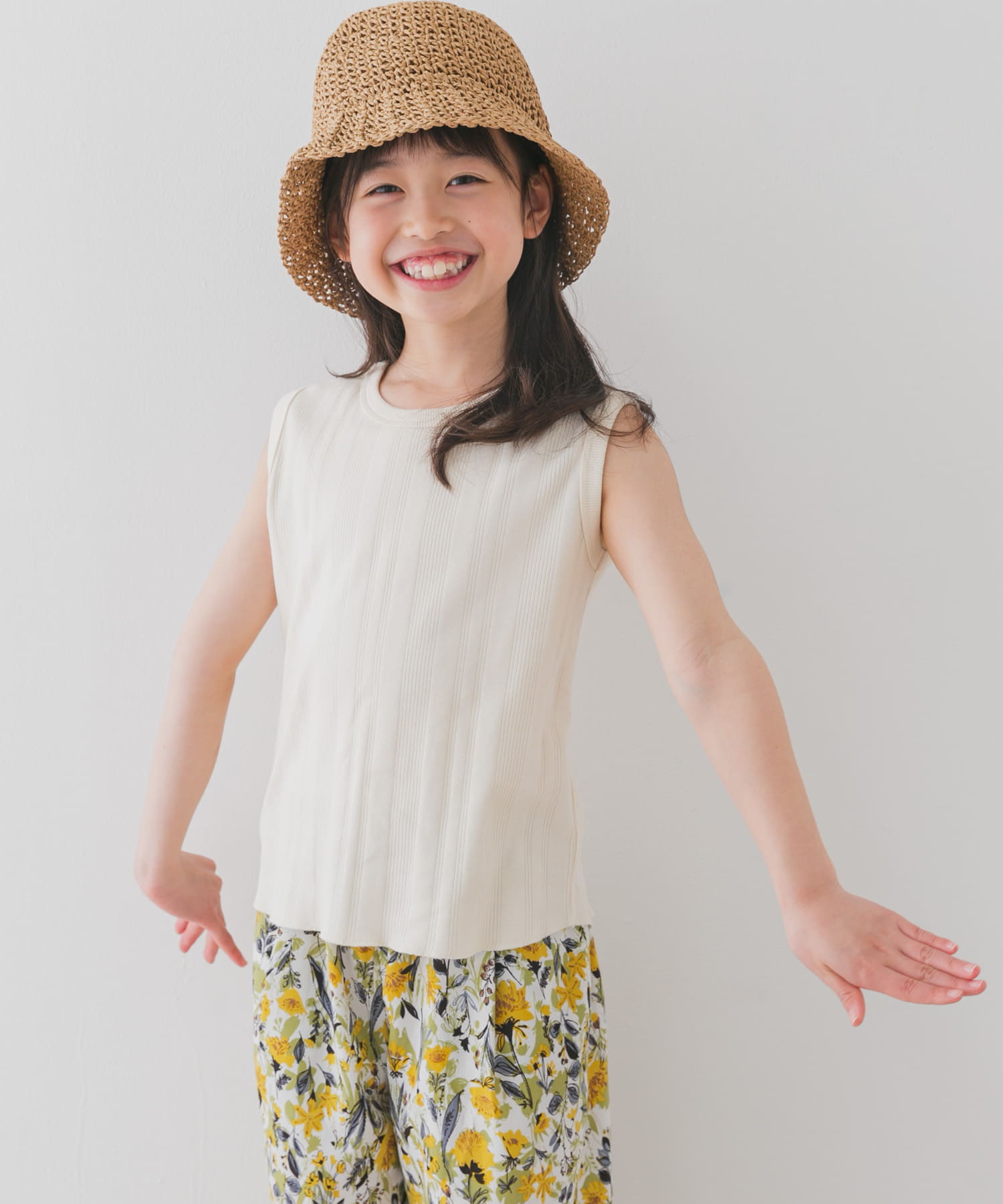 『WEB/一部店舗限定サイズ』ノースリーブランダムリブカットソー(KIDS) IVORY 105