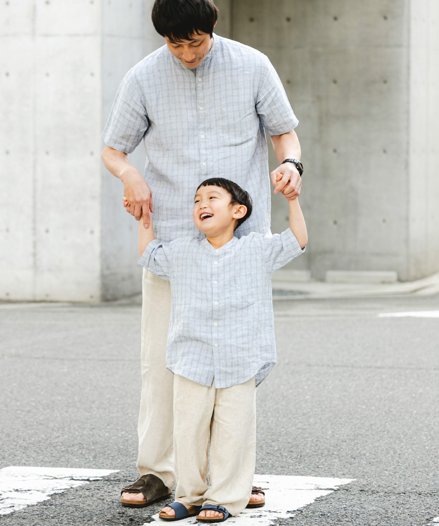 『親子リンク』シルケットリネンバンドカラーシャツ(KIDS)
