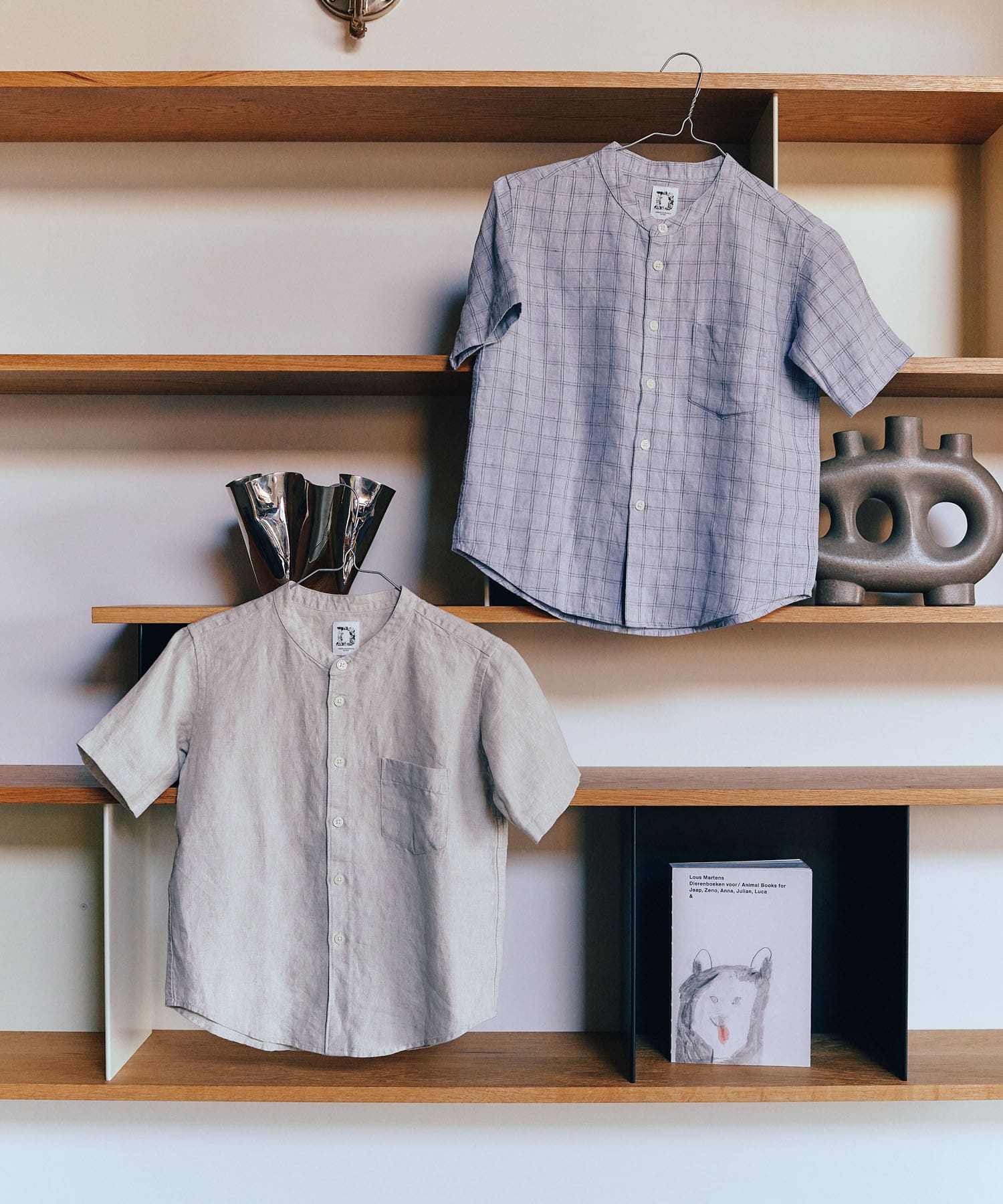 『親子リンク』シルケットリネンバンドカラーシャツ(KIDS) BLUE CHECK 120