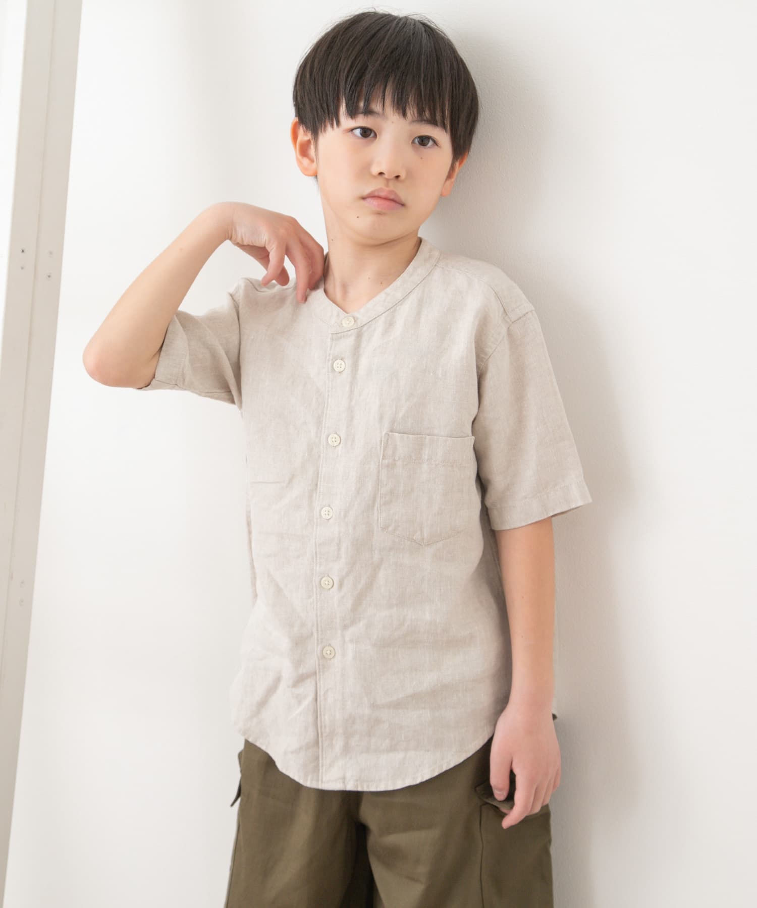 『親子リンク』シルケットリネンバンドカラーシャツ(KIDS)