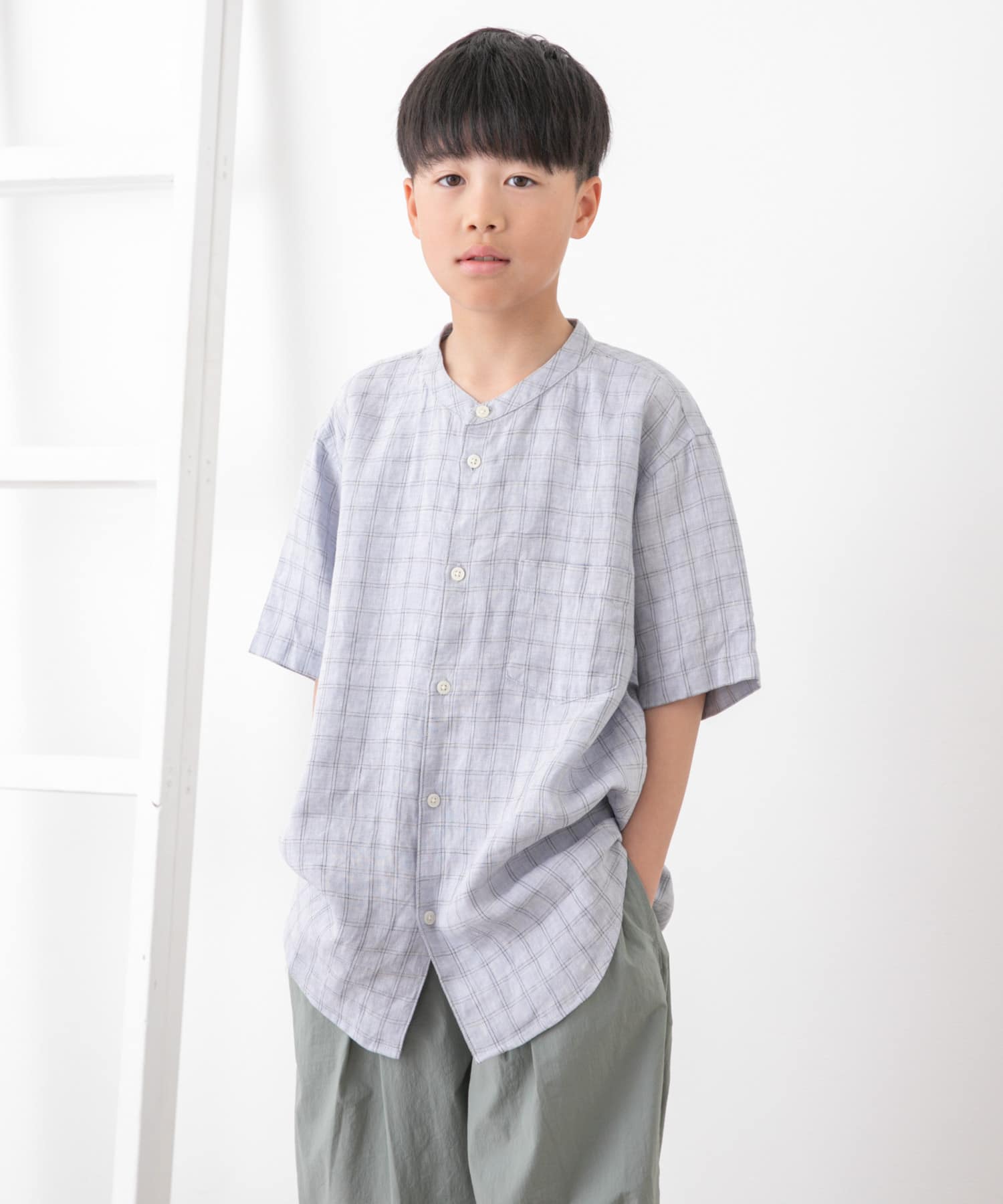 『WEB/一部店舗限定』『親子リンク』シルケットリネンバンドカラーシャツ(KIDS)