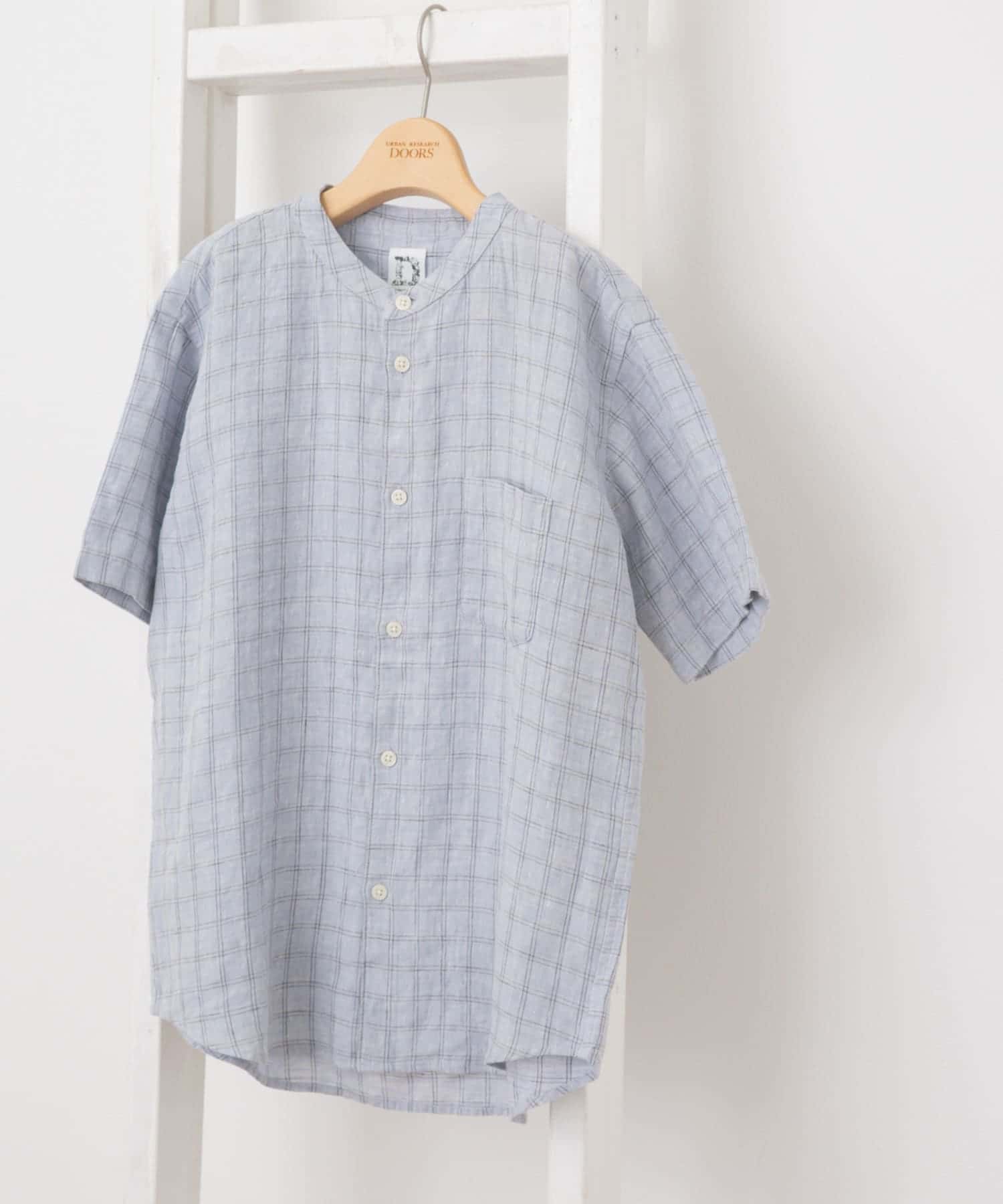 『WEB/一部店舗限定』『親子リンク』シルケットリネンバンドカラーシャツ(KIDS) BLUE CHECK 150