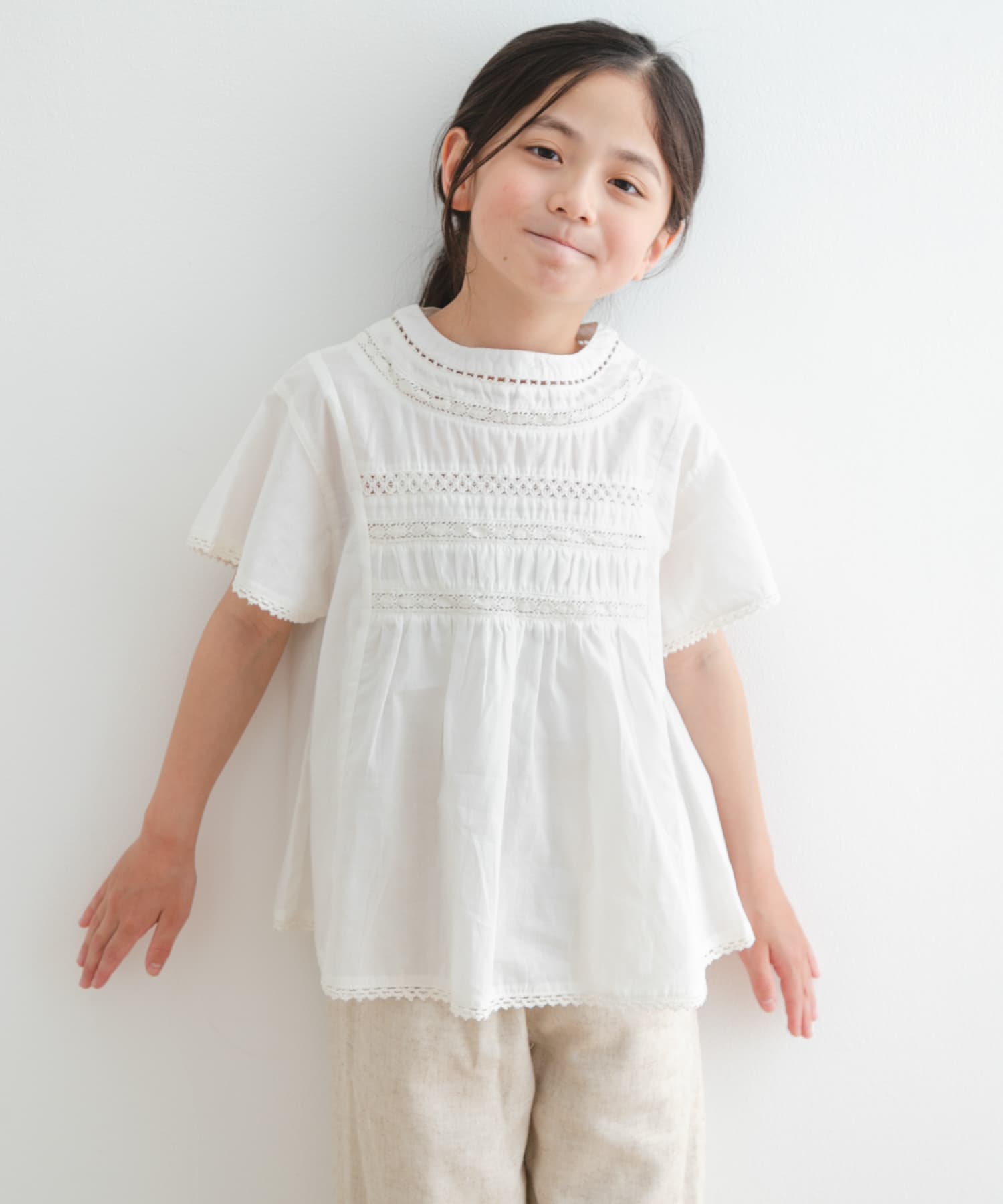 ハシゴレースシャーリングブラウス(KIDS)