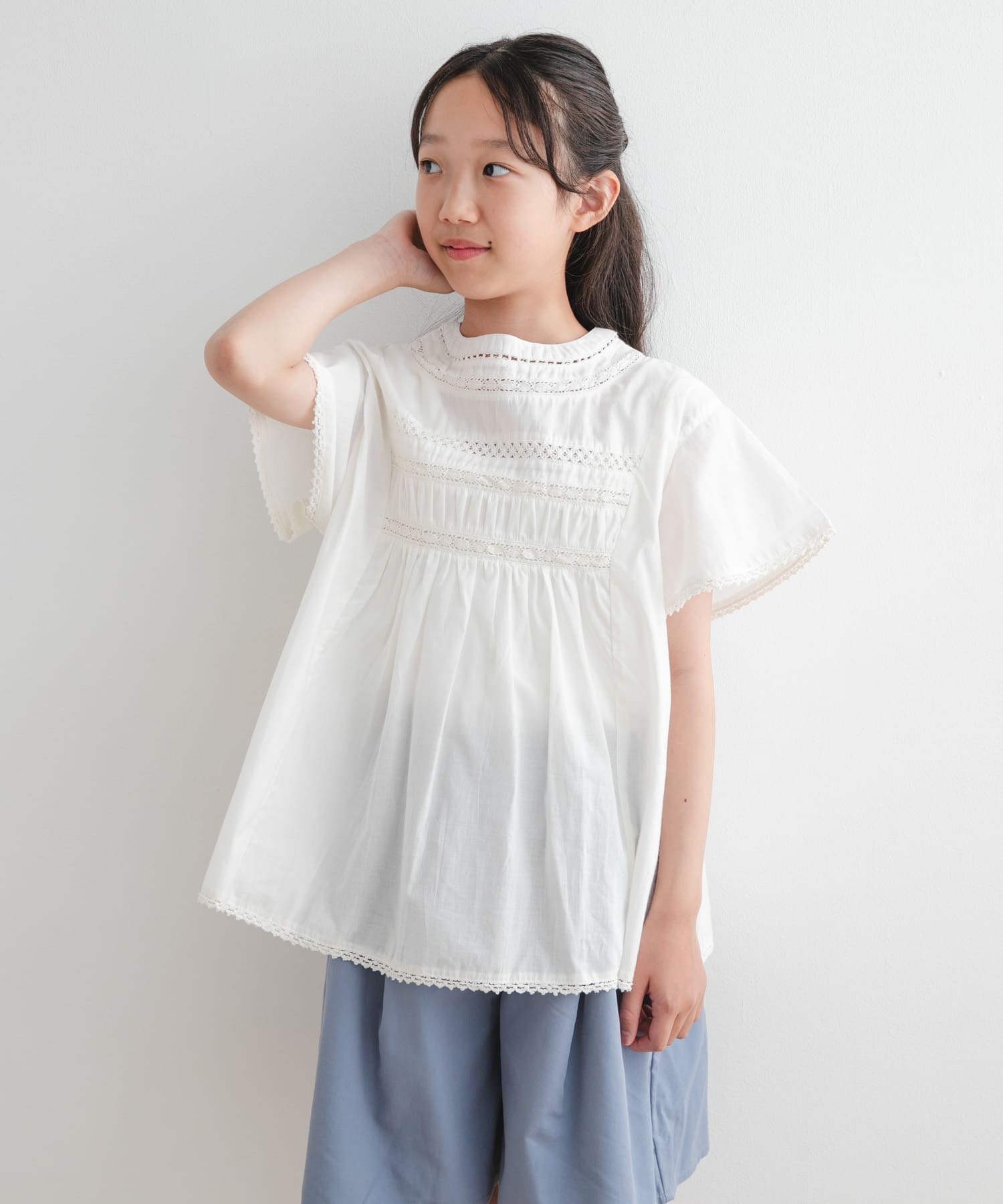 『WEB/一部店舗限定』ハシゴレースシャーリングブラウス(KIDS)