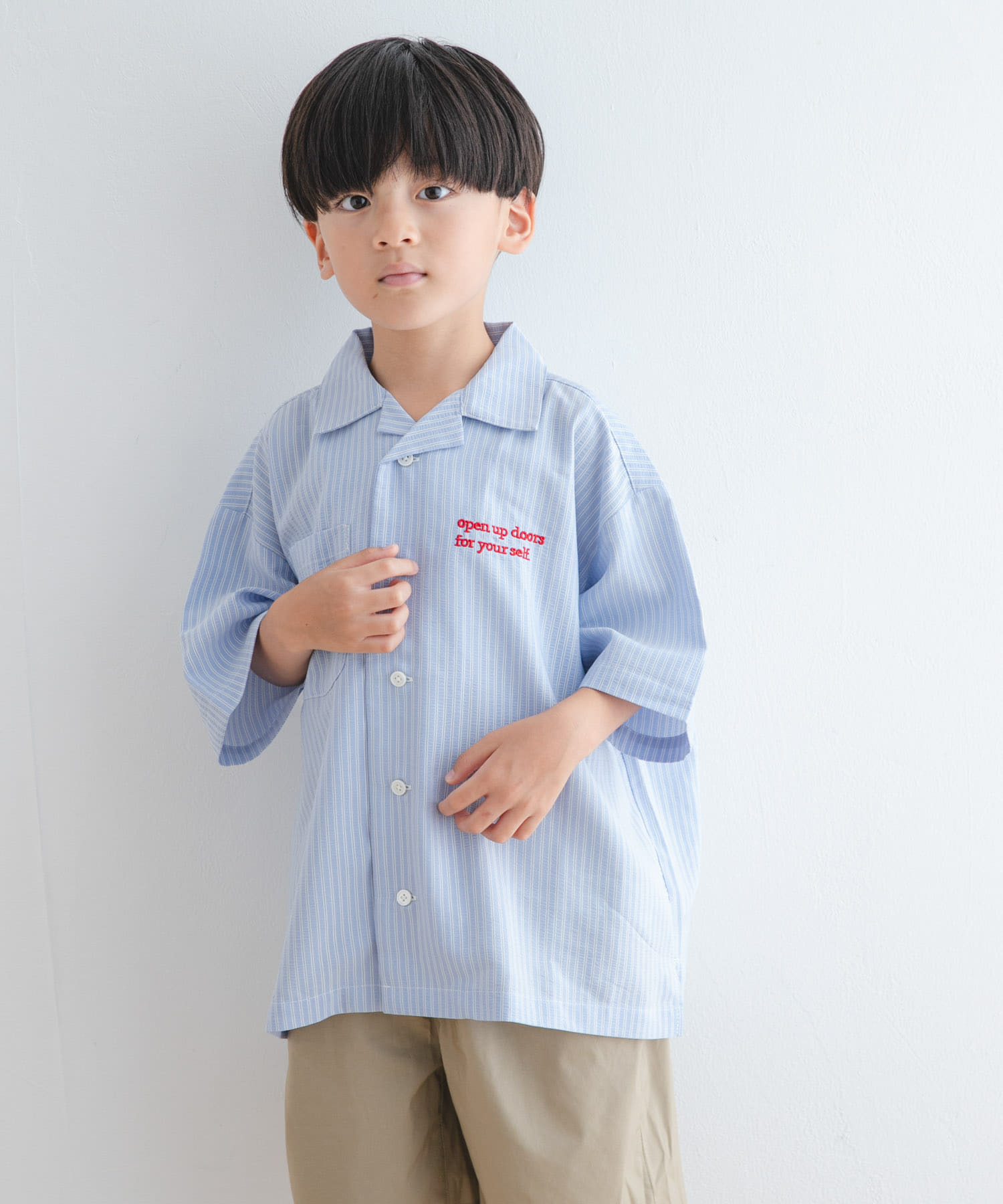 『WEB/一部店舗限定サイズ』ロゴ刺繍ストライプシャツ(KIDS)