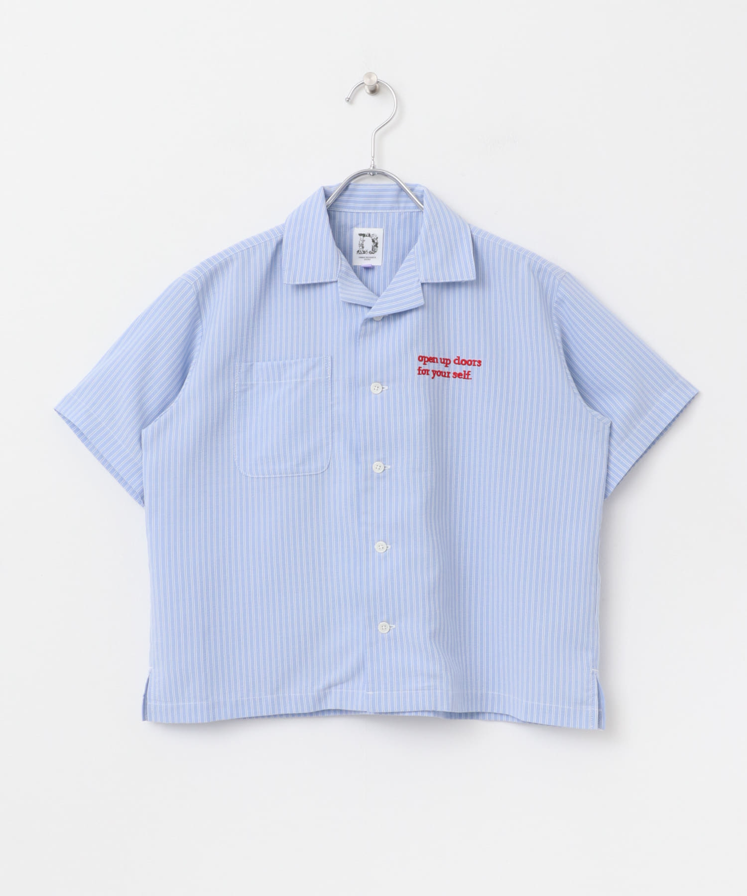 『WEB/一部店舗限定サイズ』ロゴ刺繍ストライプシャツ(KIDS) BLUE 120