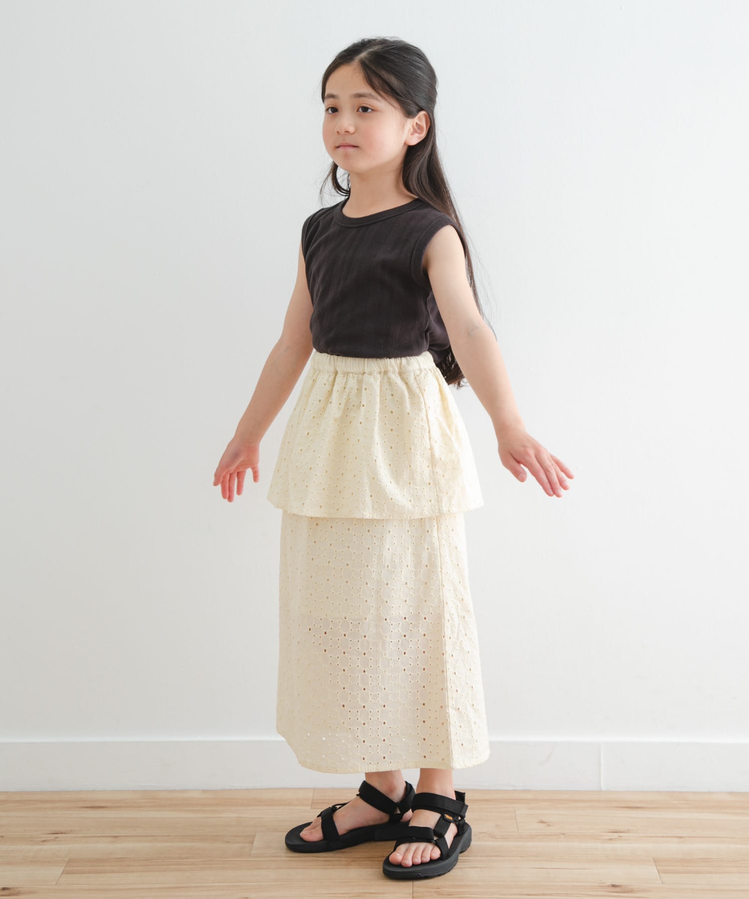 コットンレースティアードスカート(KIDS)(105 IVORY): キッズ｜URBAN
