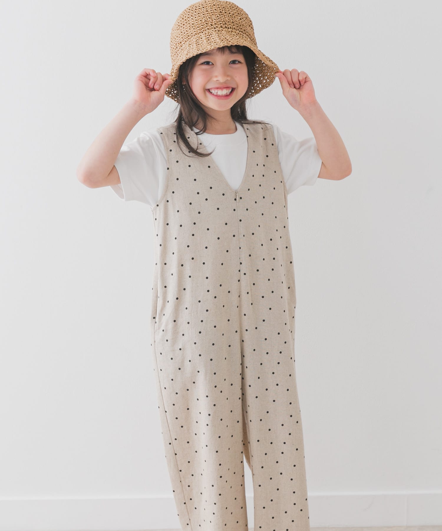 『親子リンク』リネンレーヨンドットオールインワン(KIDS) NATURAL 105