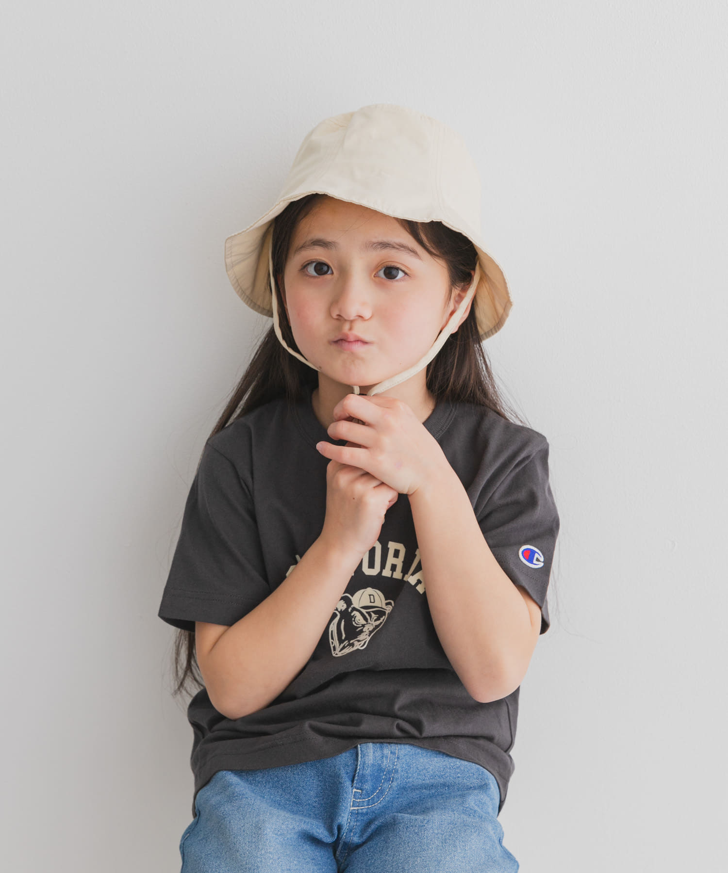 『親子リンク』コットンツイルパネルハット(KIDS) IVORY one