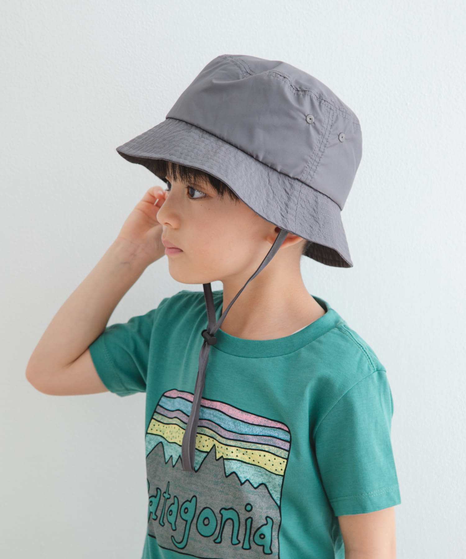 『親子リンク』撥水タフタバケットハット(KIDS) GRAY one