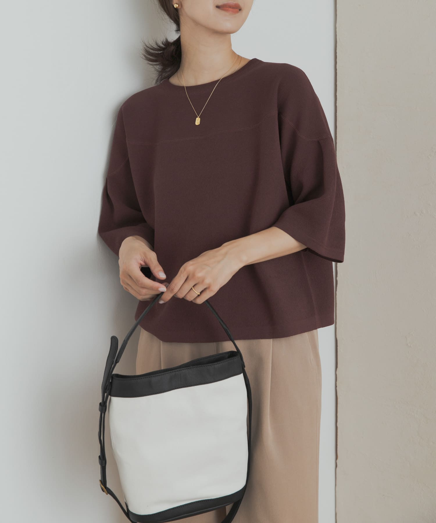 ダブルジャガードボートネックニット