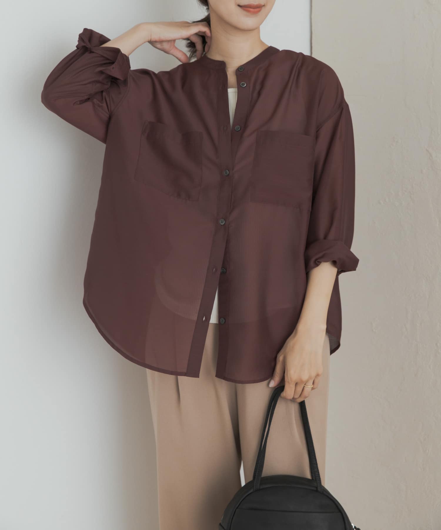 アーバンリサーチドアーズ シアーリネンシャツ シアーバンドカラーシャツ(M BURGUNDY): トップス｜URBAN RESEARCH公式