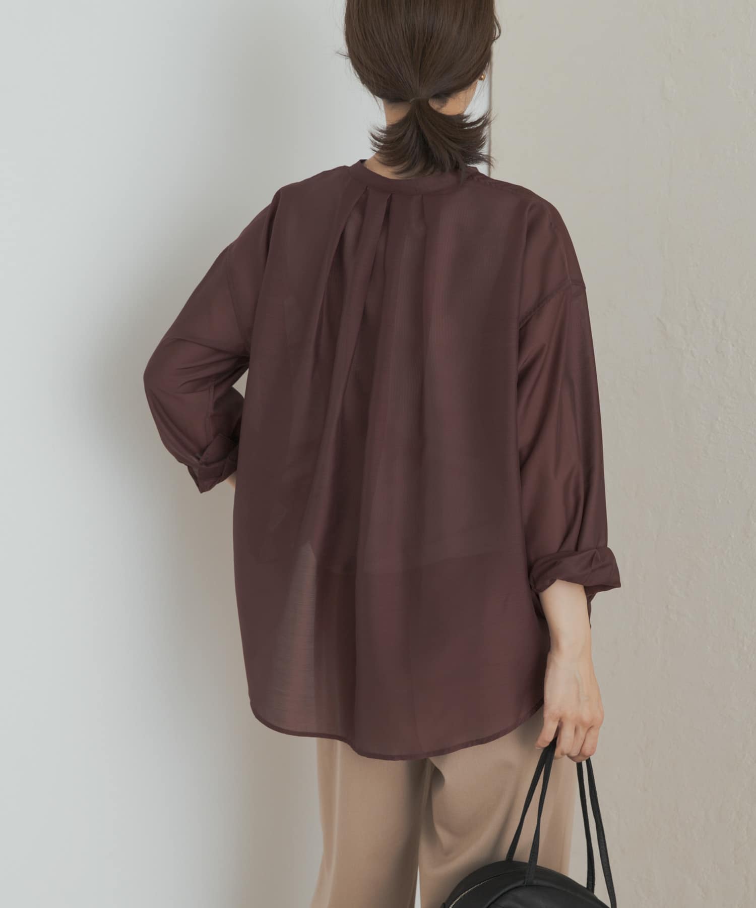 シアーバンドカラーシャツ(M BURGUNDY): トップス｜URBAN