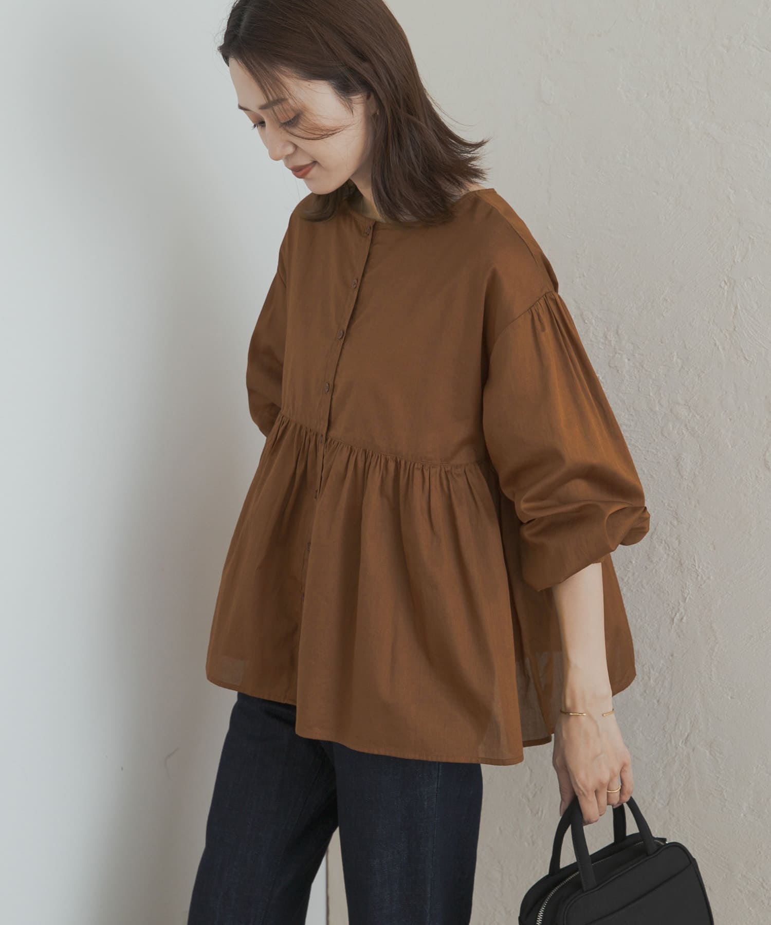 コットンツイル2WAYギャザーブラウス