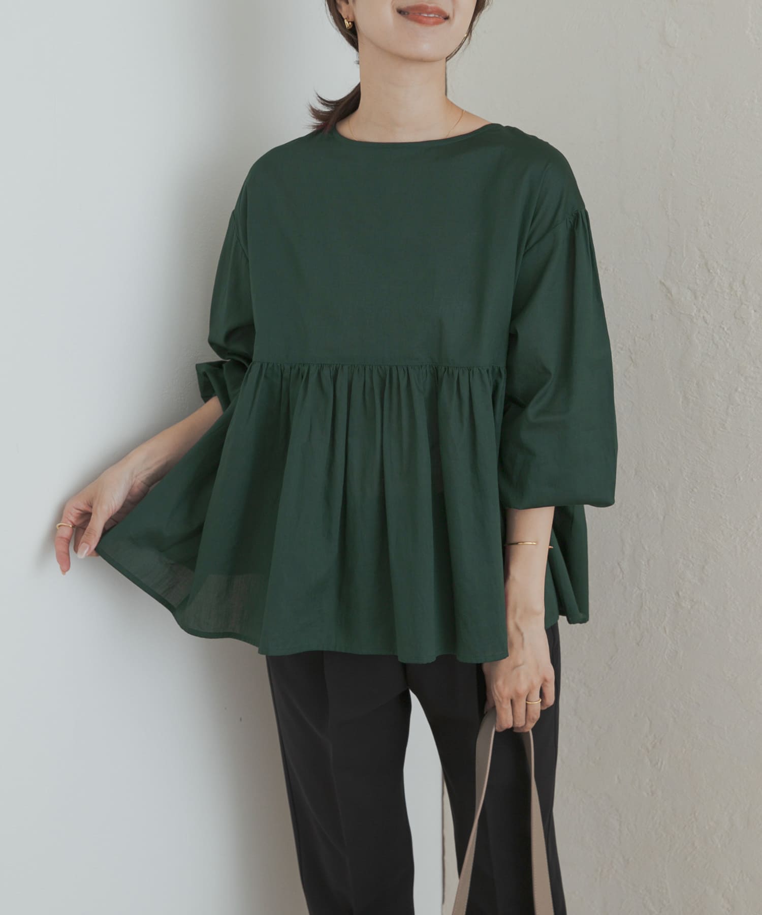 コットンツイル2WAYギャザーブラウス