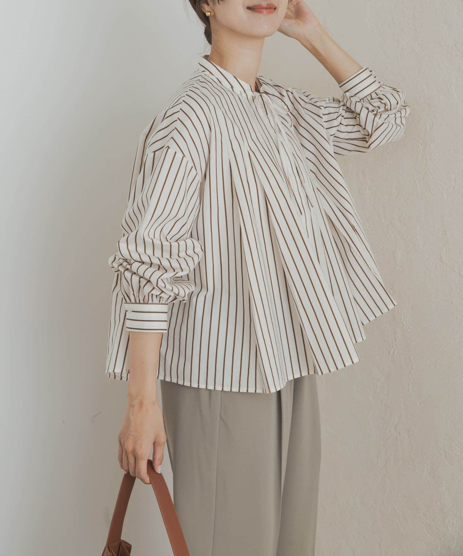 ストライプリボンフレアブラウス