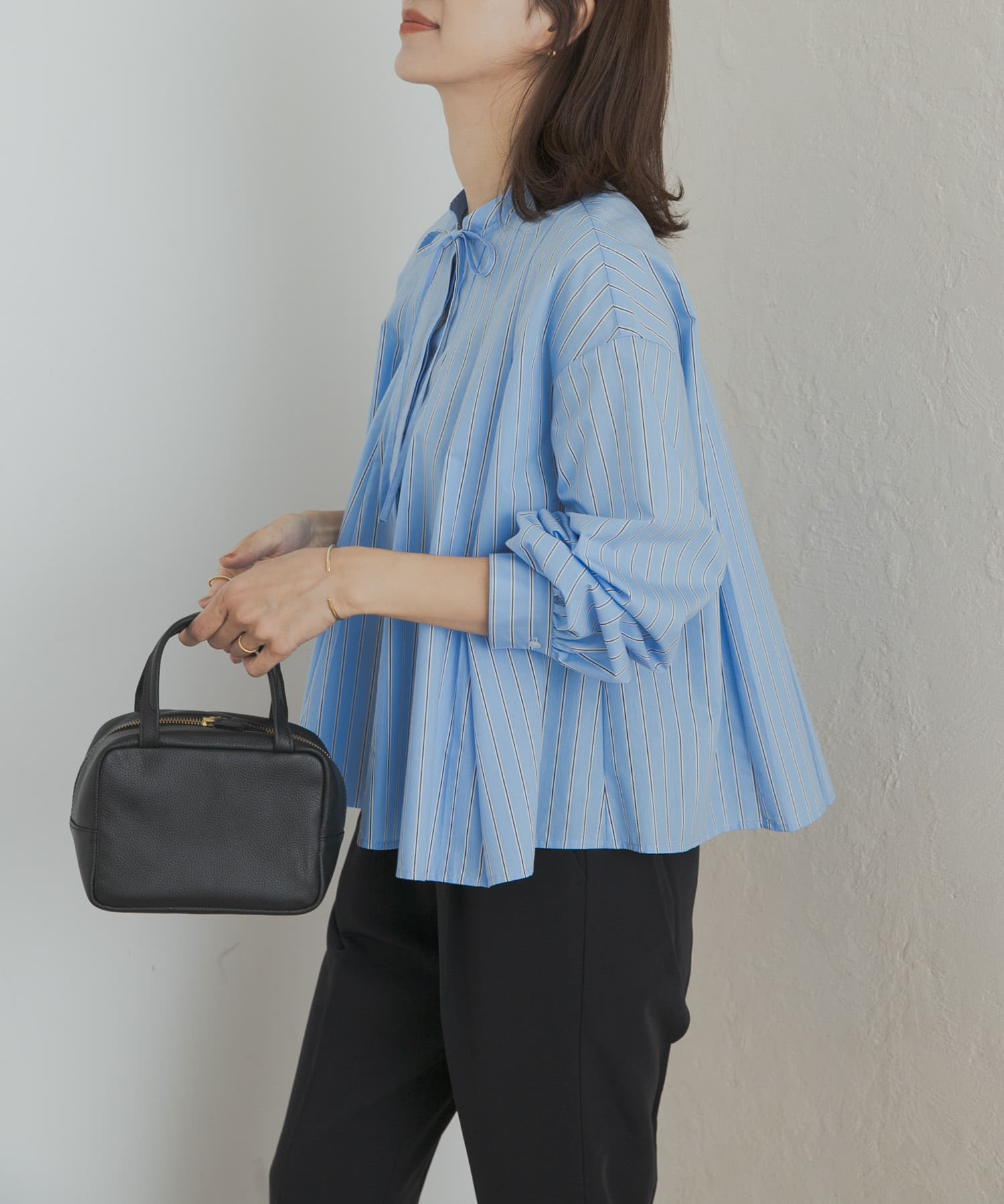 ストライプリボンフレアブラウス