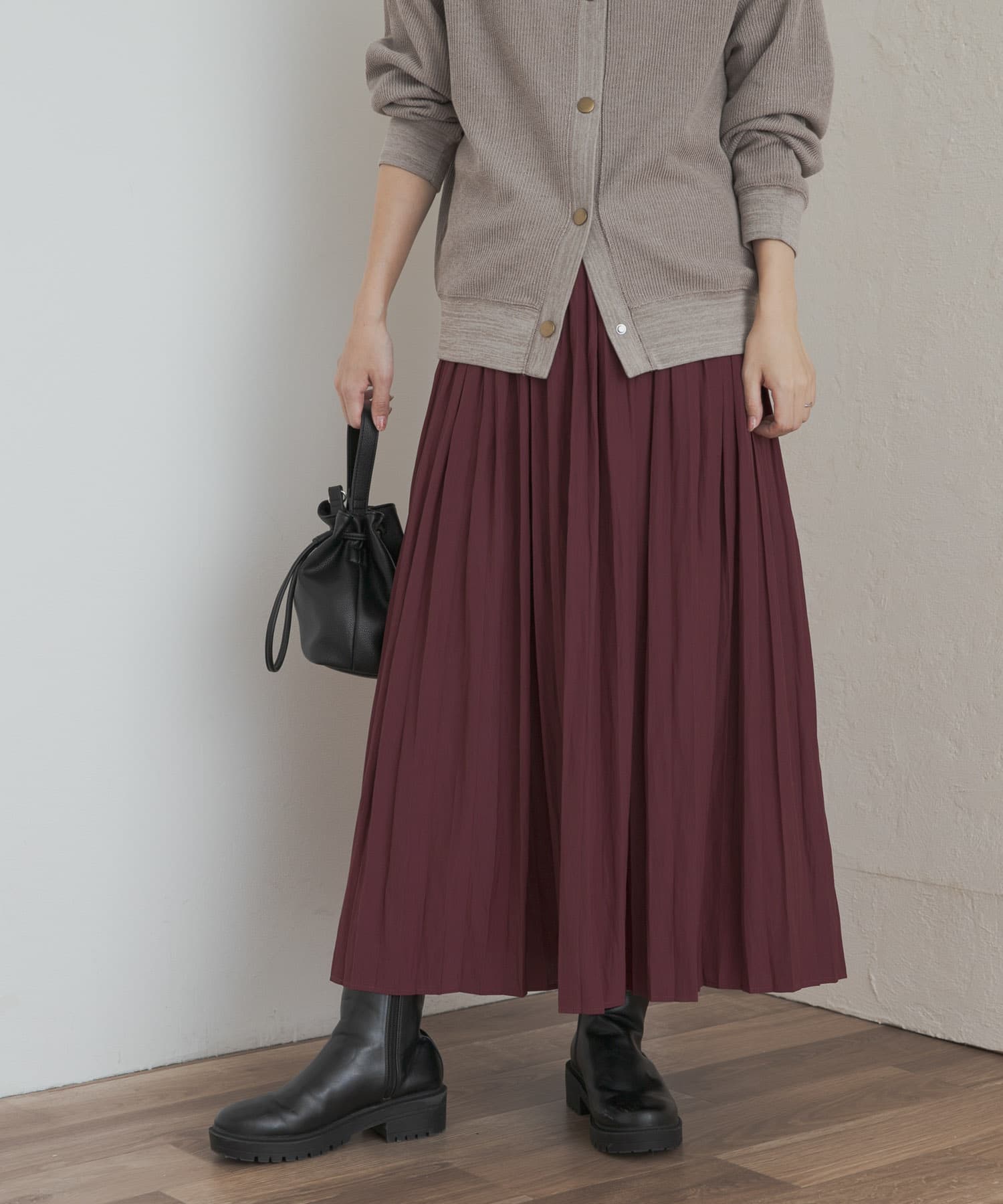 ランダムプリーツスカート BORDEAUX M