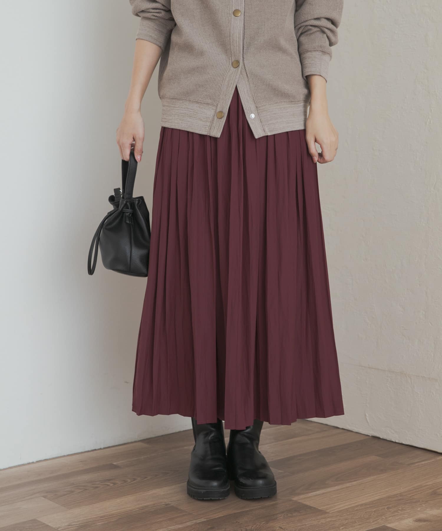 ランダムプリーツスカート BORDEAUX M