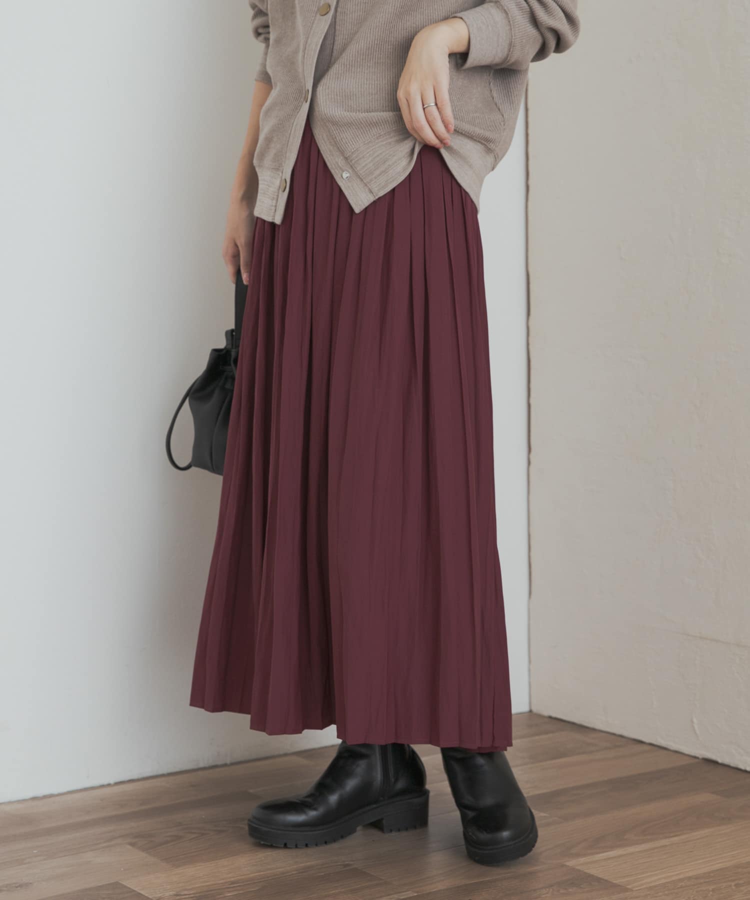 ランダムプリーツスカート BORDEAUX M