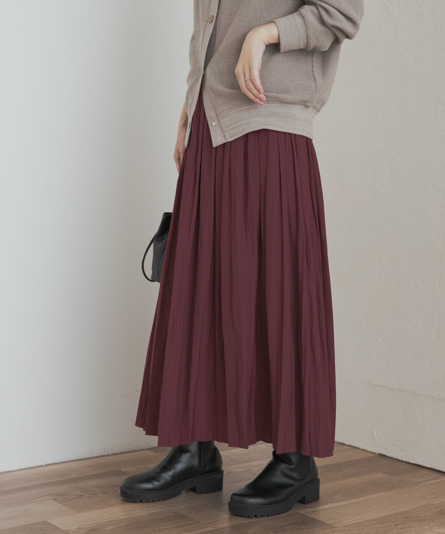 ランダムプリーツスカート BORDEAUX M