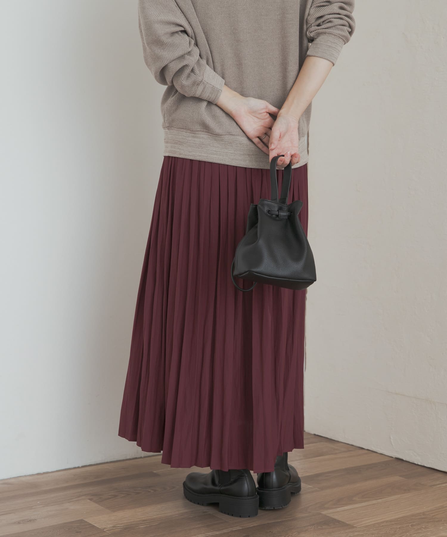 ランダムプリーツスカート BORDEAUX M