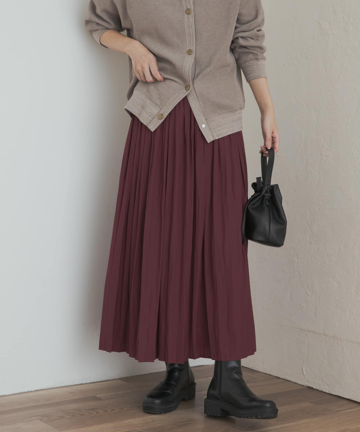 ランダムプリーツスカート BORDEAUX M