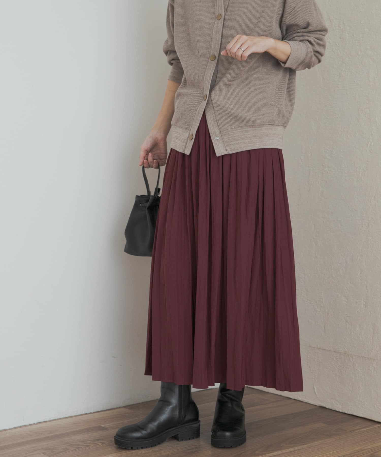 ランダムプリーツスカート BORDEAUX M