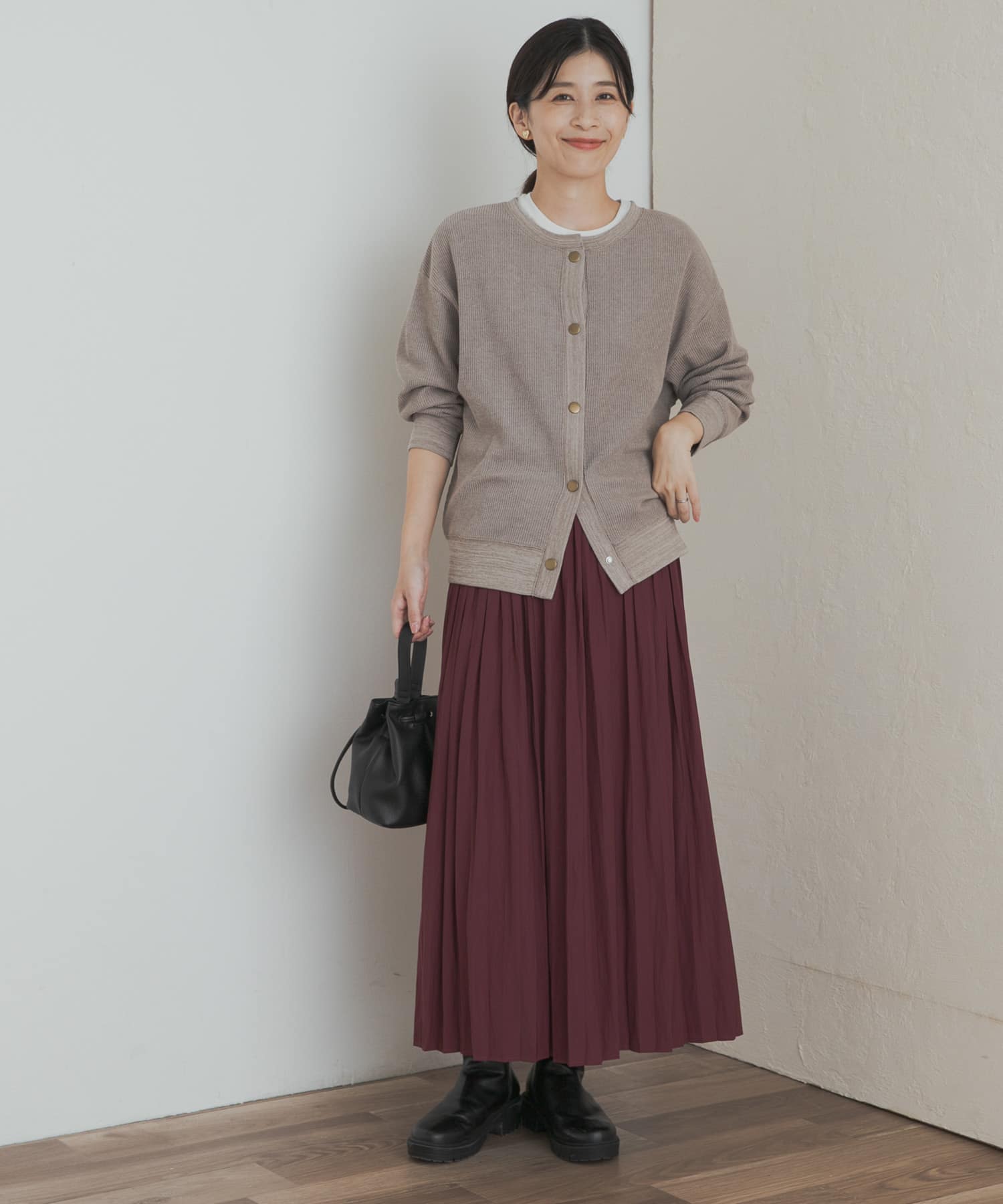 ランダムプリーツスカート BORDEAUX M