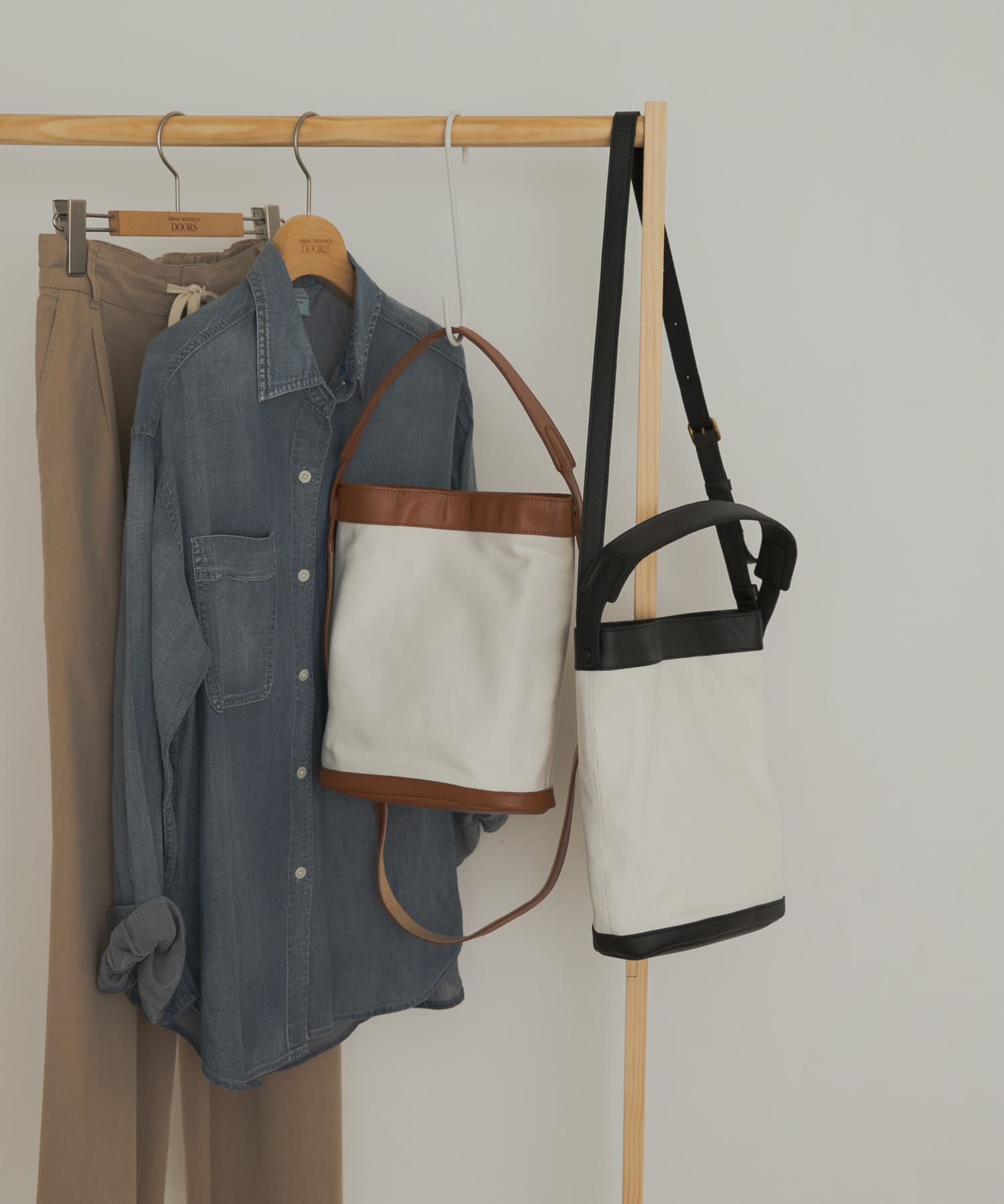 キャンバスコンビレザーバッグ BLACK One