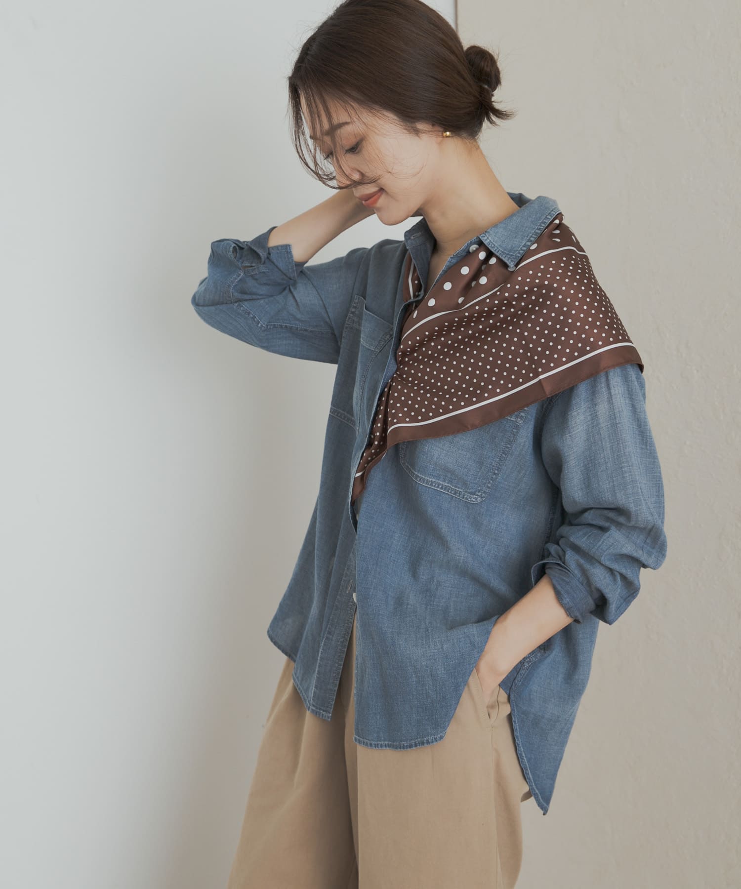 大判ドットスカーフ BROWN one