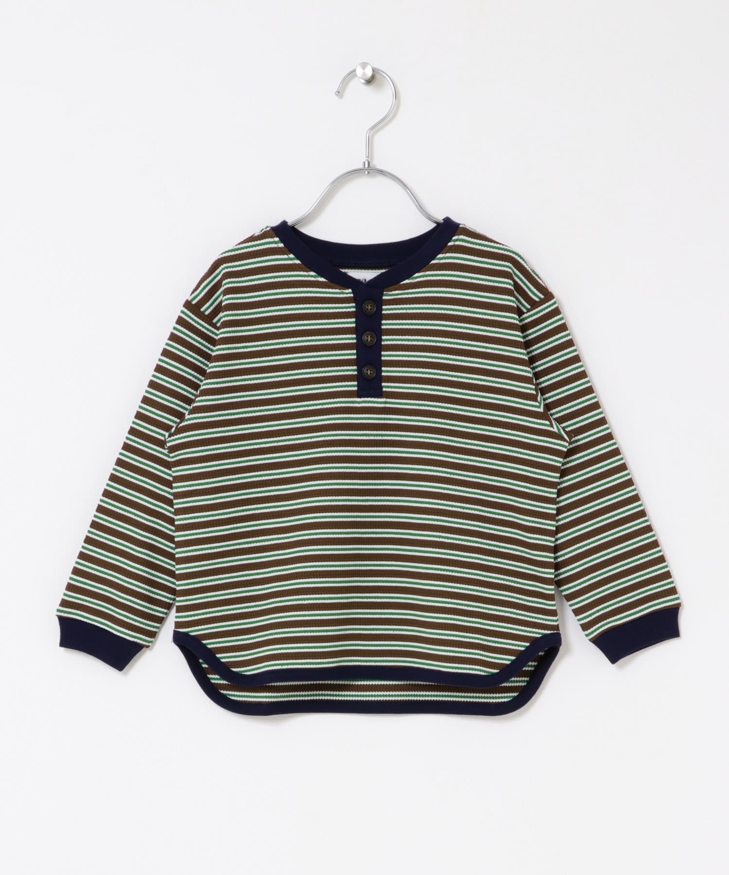 『WEB/一部店舗限定サイズ』ワッフルボーダーロングTシャツ(KIDS) BROWN 105