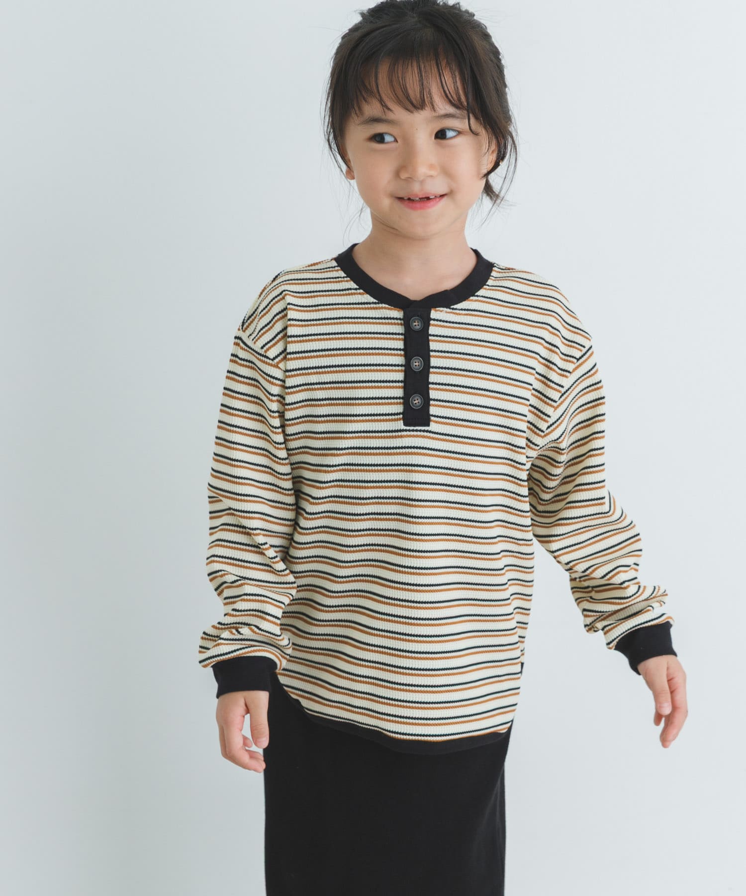 『WEB/一部店舗限定サイズ』ワッフルボーダーロングTシャツ(KIDS)