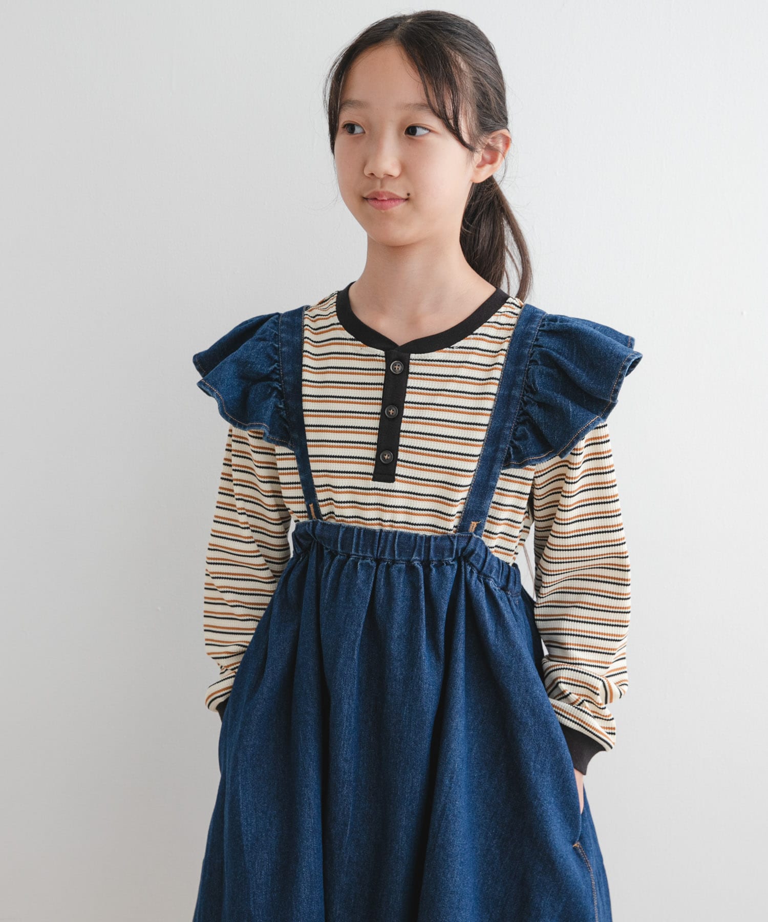 『WEB/一部店舗限定サイズ』ワッフルボーダーロングTシャツ(KIDS)