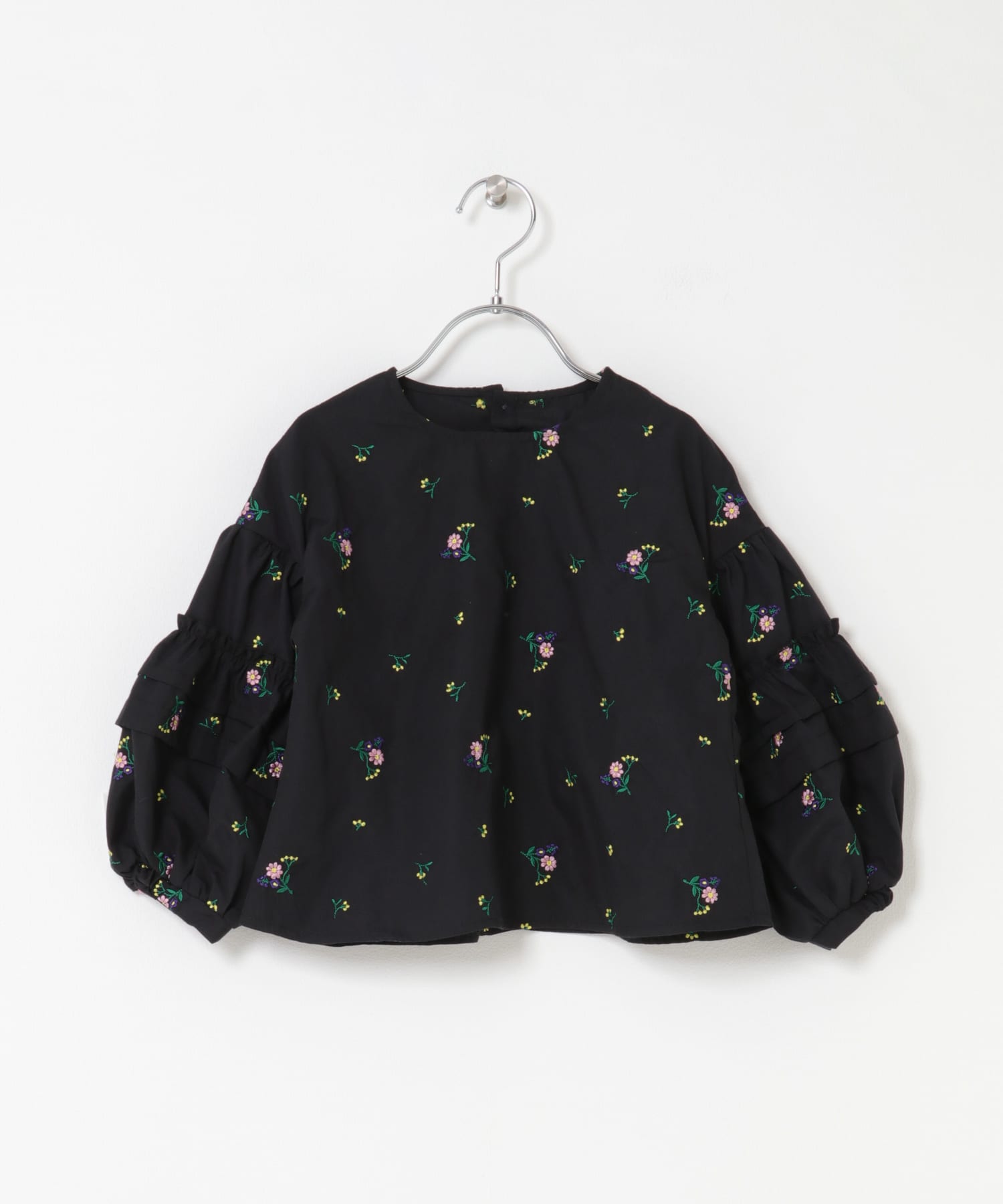フラワー刺繍袖ボリュームブラウス(KIDS) BLACK 105