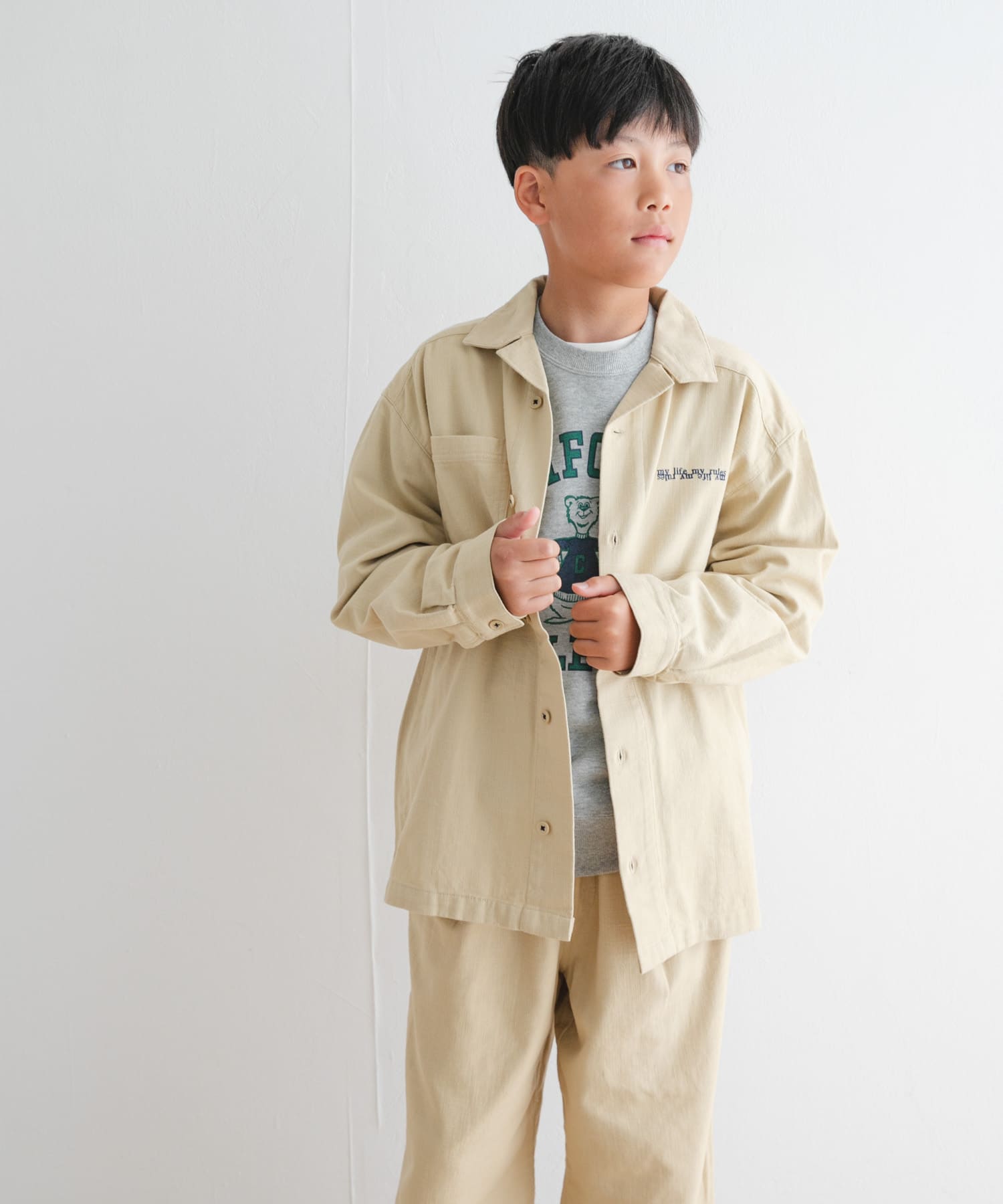 『WEB/一部店舗限定サイズ』 『セットアップ対応』 オープンカラーロゴ刺繍シャツ(KIDS)