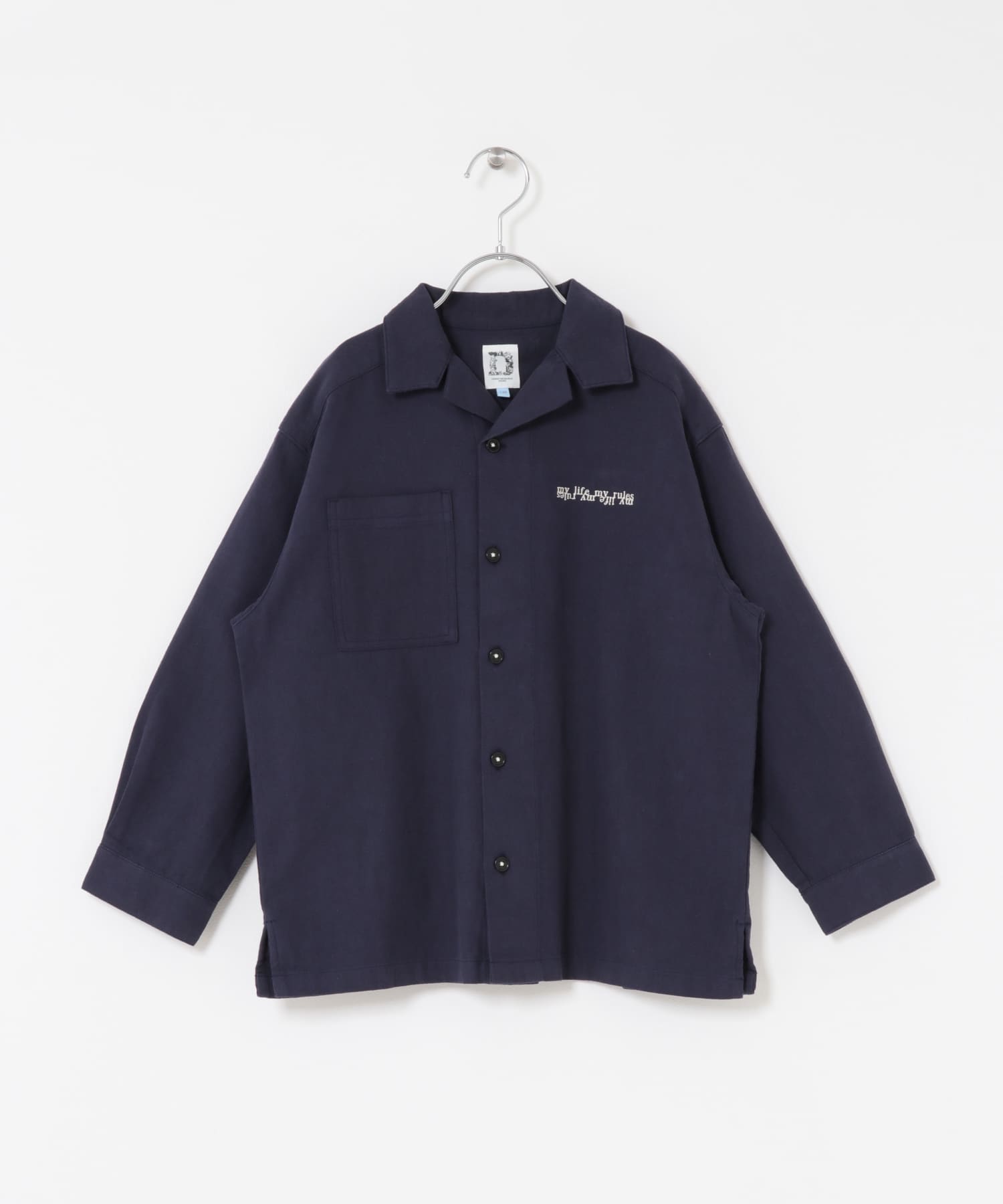 『WEB/一部店舗限定サイズ』 『セットアップ対応』 オープンカラーロゴ刺繍シャツ(KIDS) NAVY 120