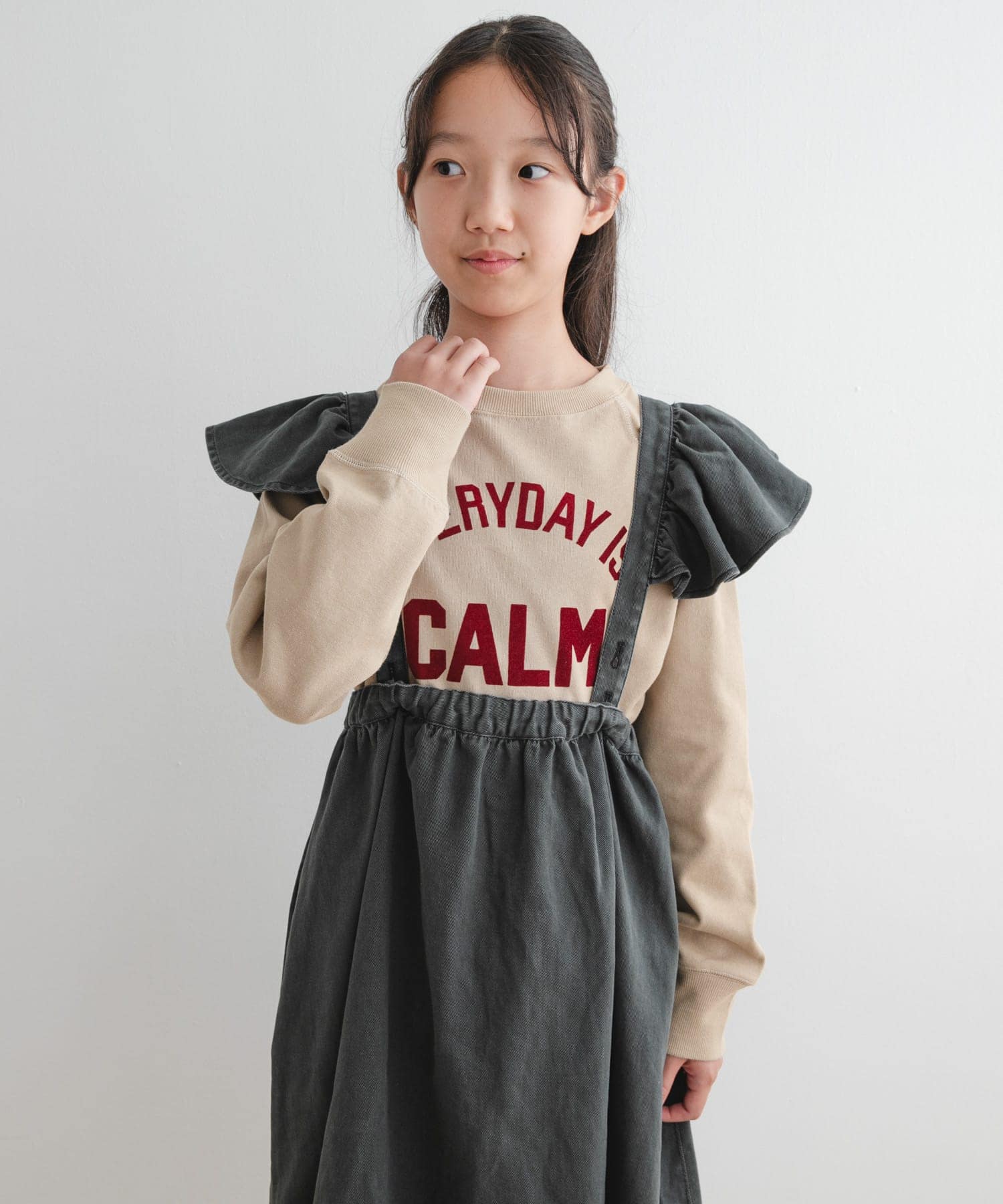 『WEB/一部店舗限定サイズ』2WAYフリルジャンパースカート(KIDS) CHARCOAL 135