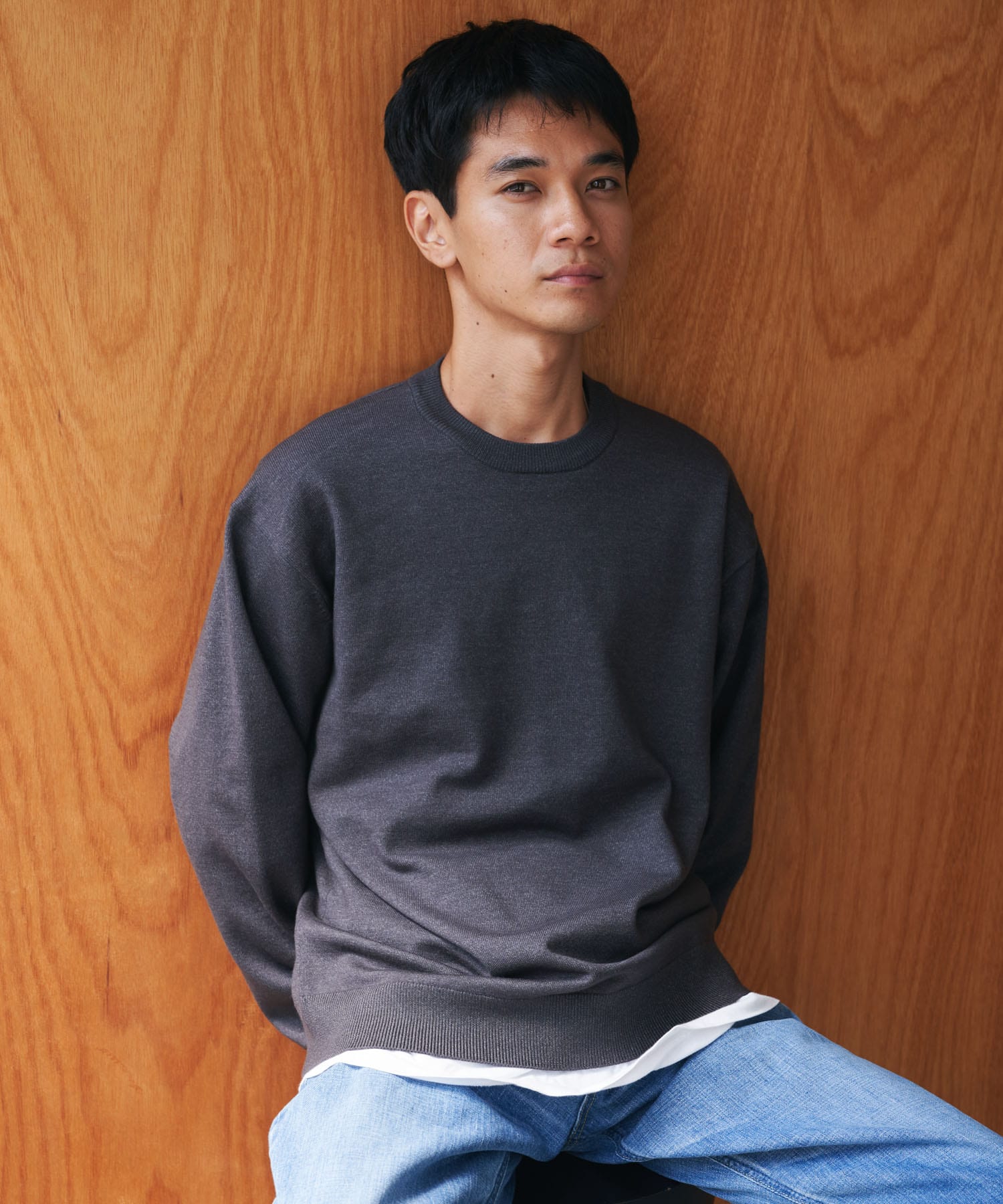 『仁村紗和さん着用』『UR TECH 200日ニット』クルーネック CHARCOAL M