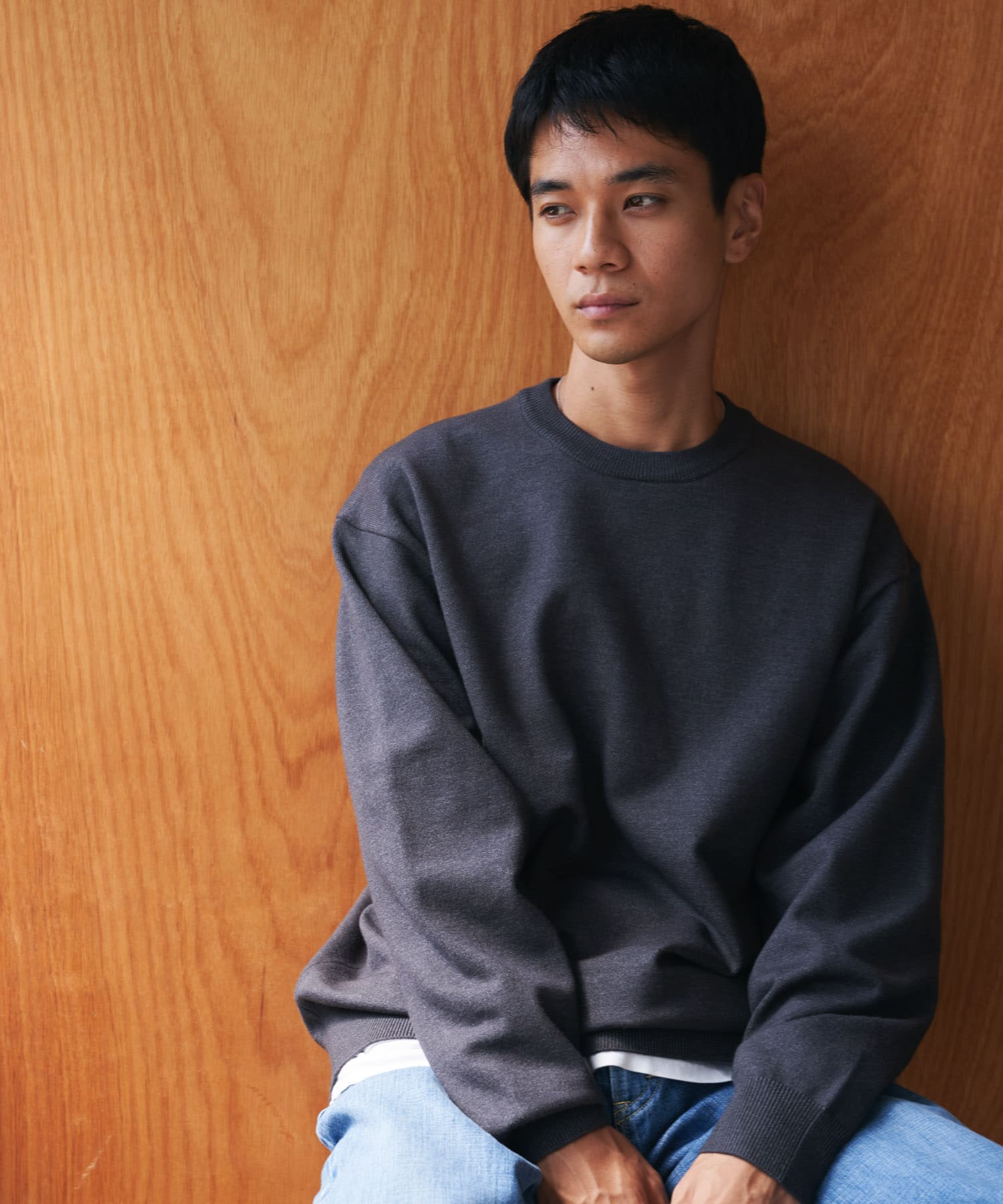 『仁村紗和さん着用』『UR TECH 200日ニット』クルーネック CHARCOAL M