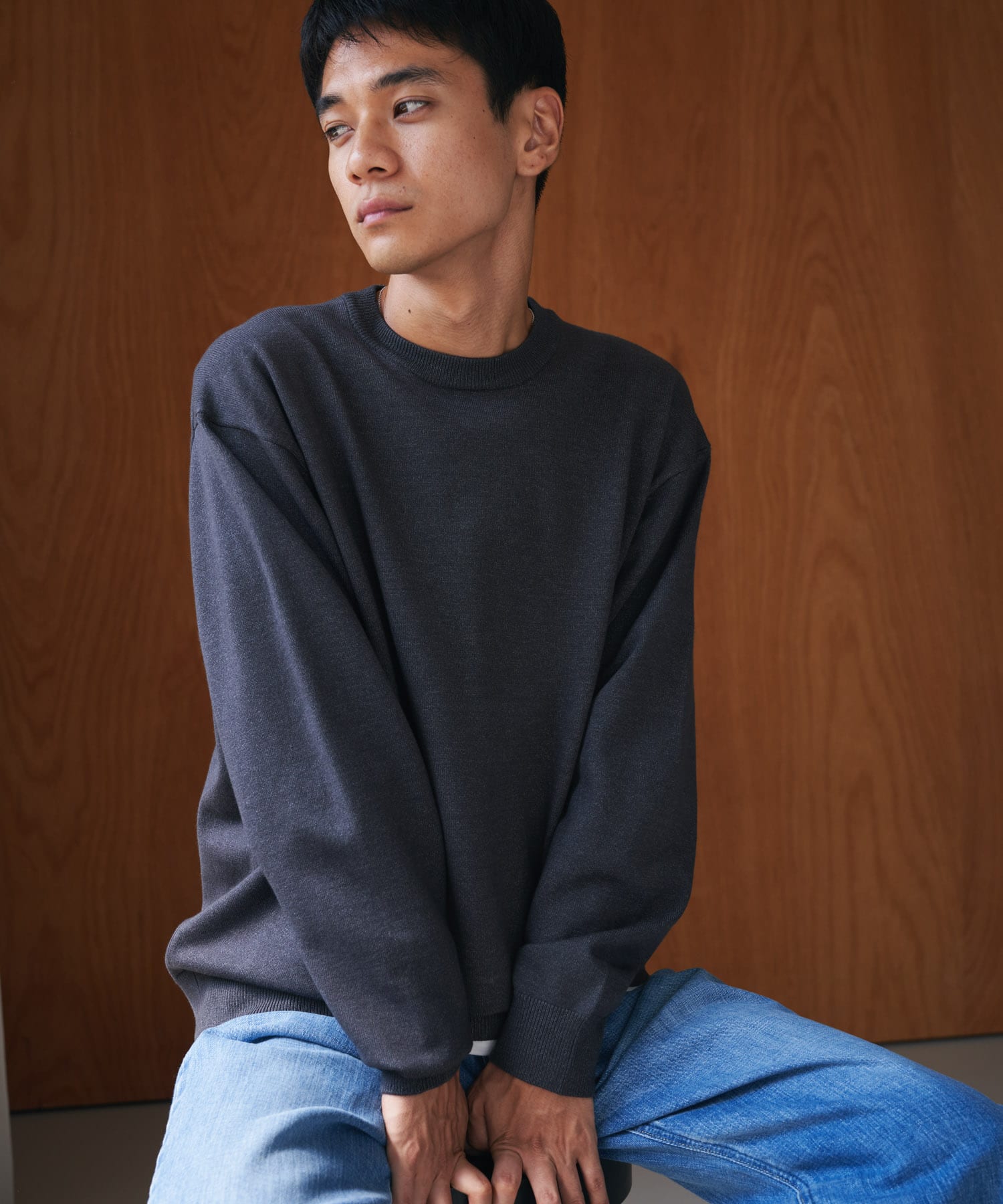 『仁村紗和さん着用』『UR TECH 200日ニット』クルーネック CHARCOAL M