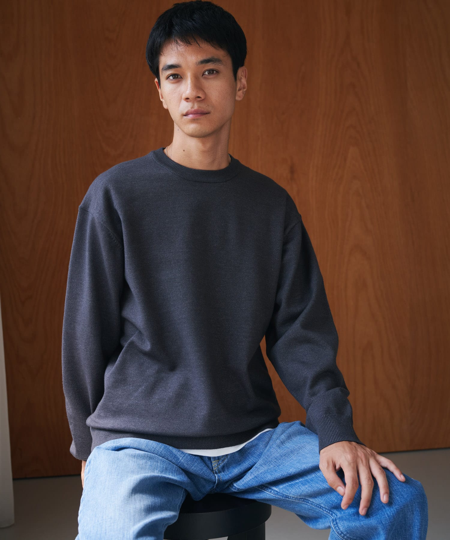 『仁村紗和さん着用』『UR TECH 200日ニット』クルーネック CHARCOAL M