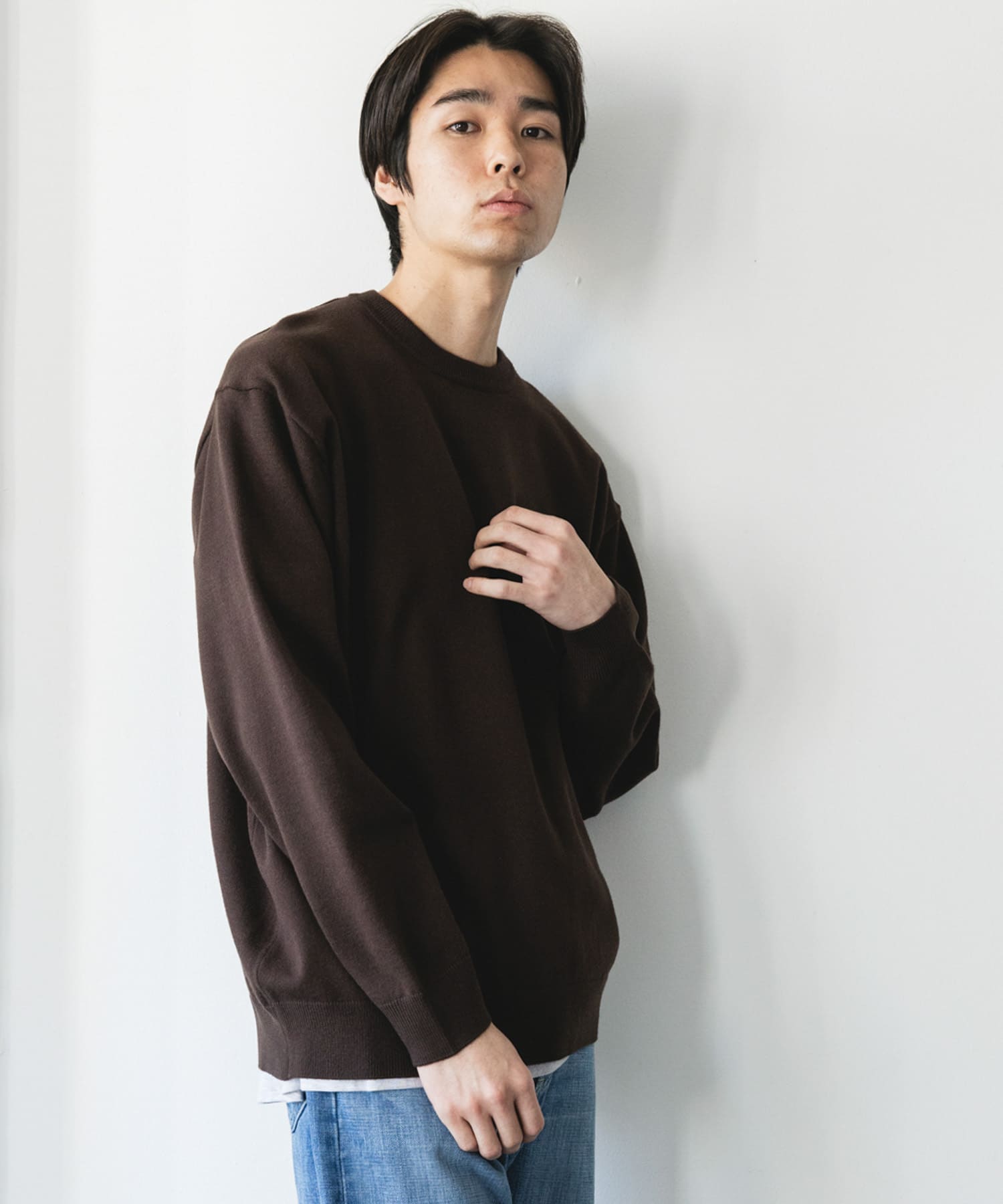 『仁村紗和さん着用』『UR TECH 200日ニット』クルーネック BROWN M